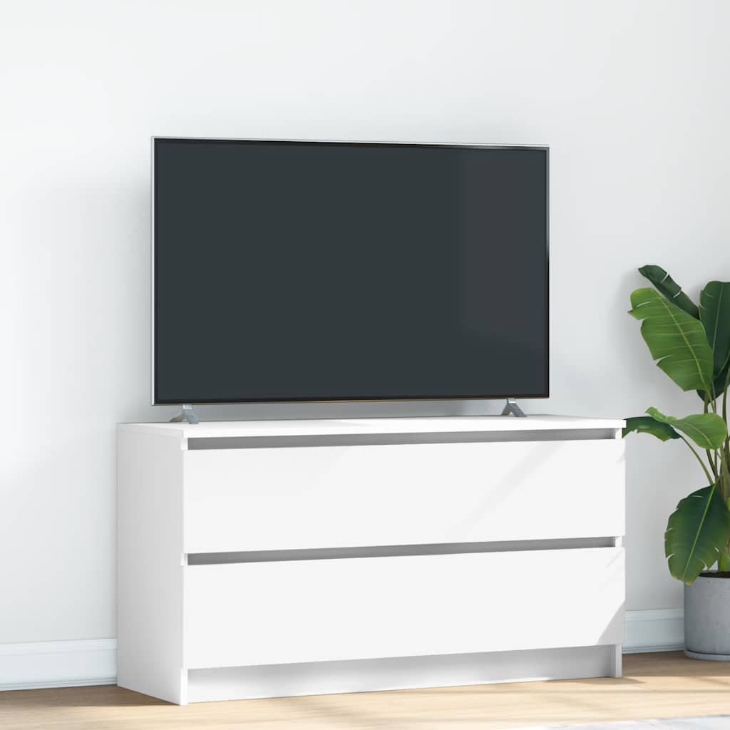 Walplus Engineered Wood 2 Drawers TV Cabinet - White - 100 x 35 x 54 cm