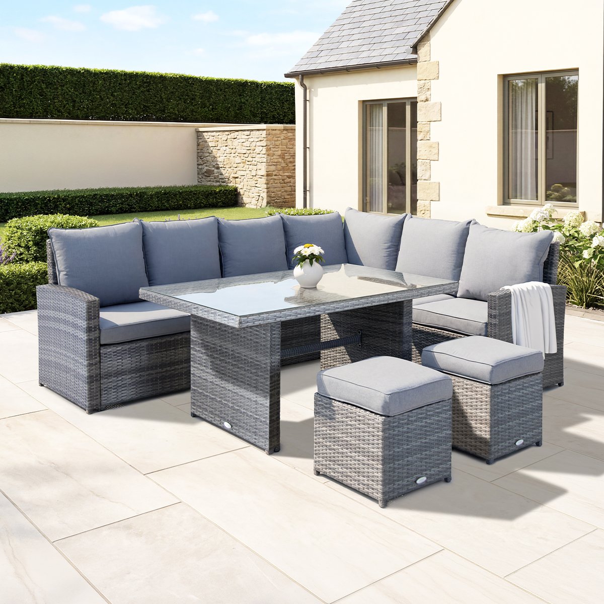Charles Bentley 6 Seater Multifunctional Casual Rattan Dining Set - Light Grey
