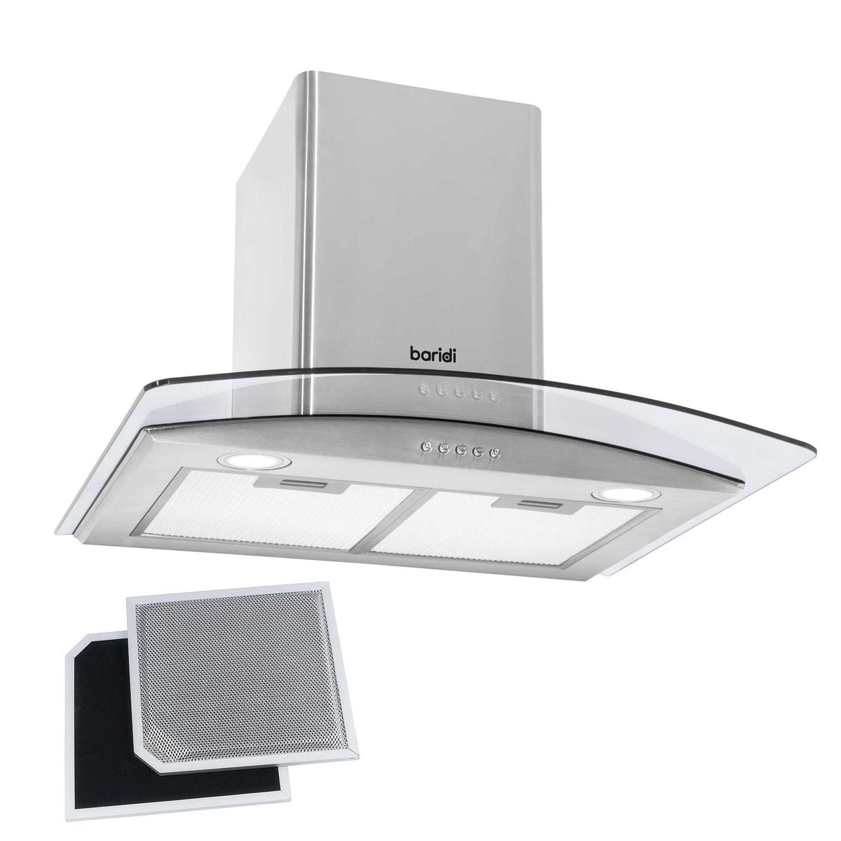 Baridi 60cm Curved Glass Cooker Hood - Stainless Steel