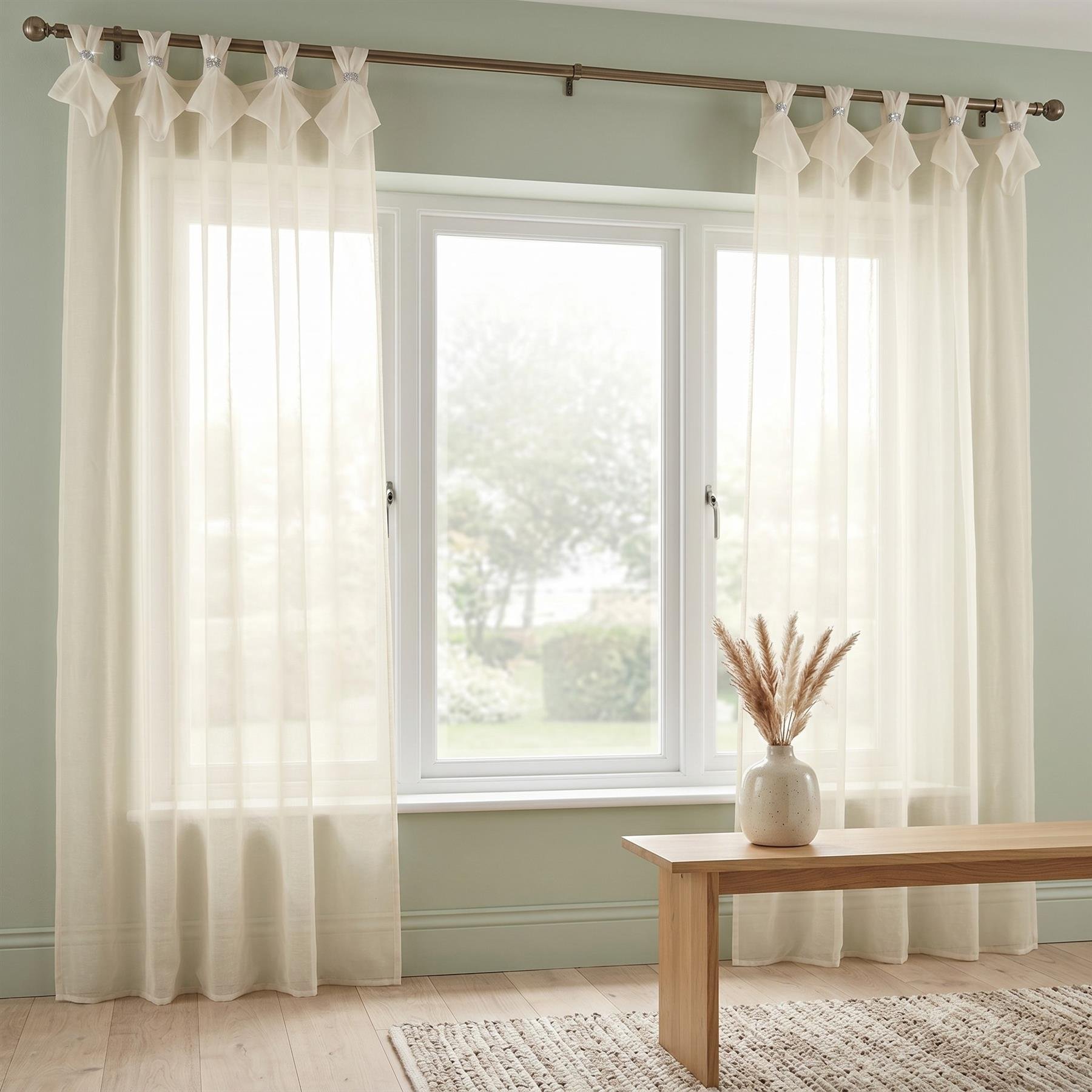 Luxury Living Linen Look Voile Tab Top Pair 150cm x 274cm - Cream