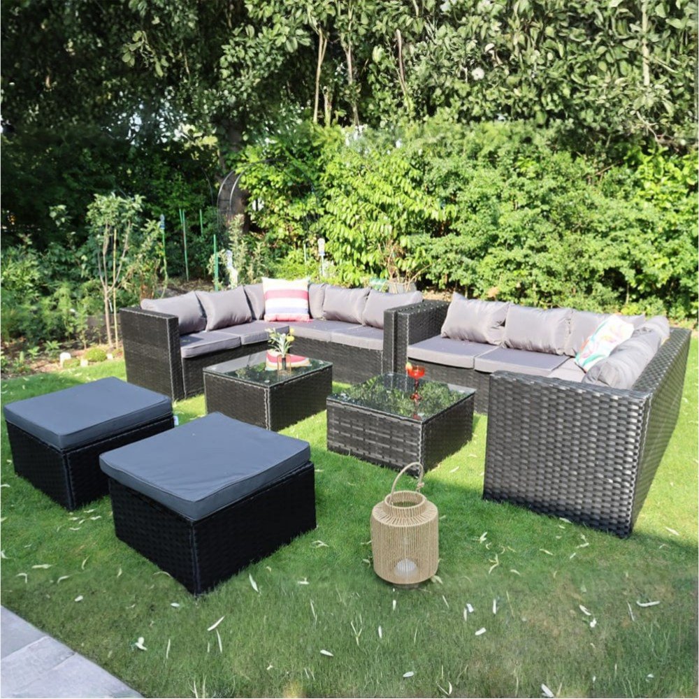 Furniture Maxi Vancouver Rattan Effect 12 Seater Garden Sofa Set - Black