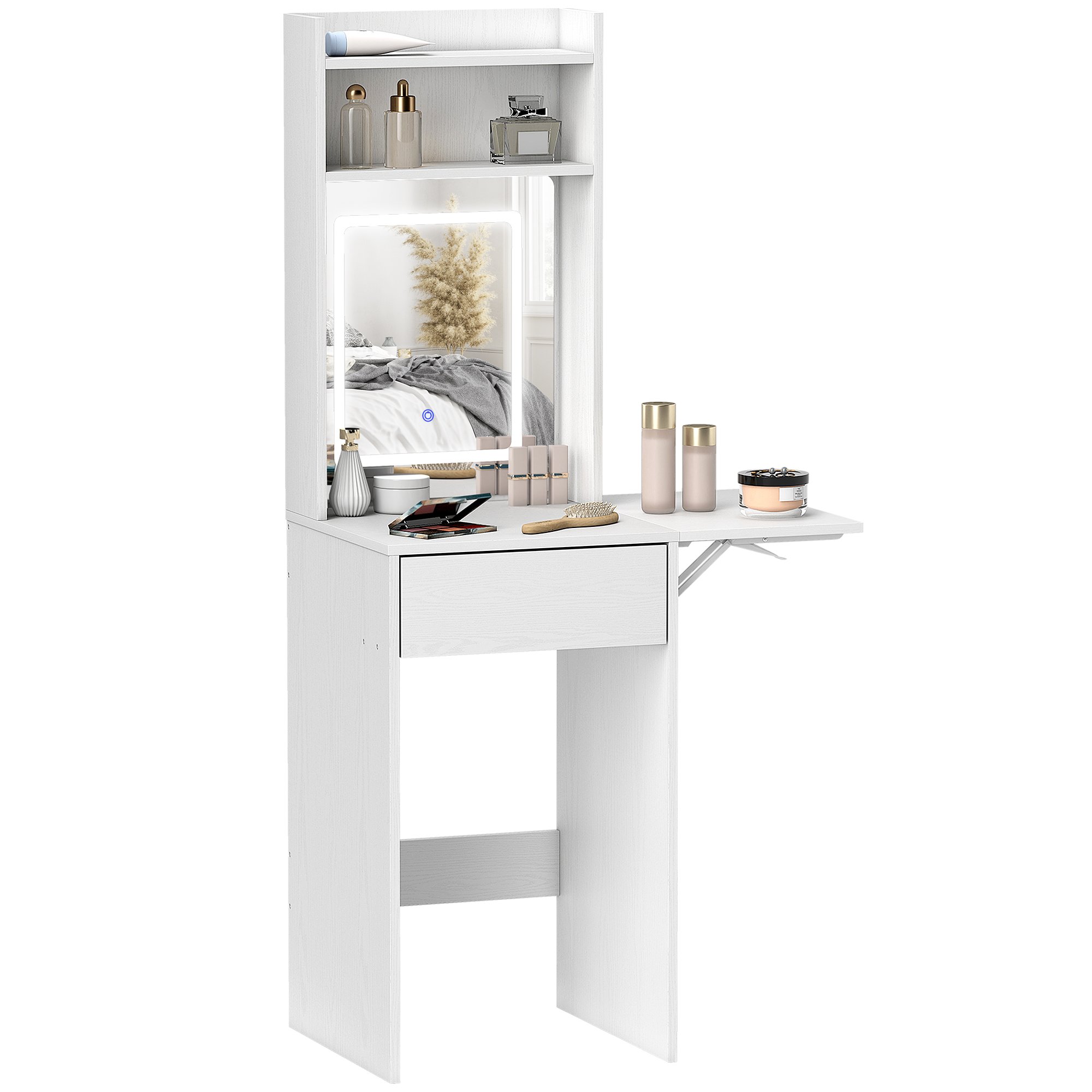 HOMCOM Adjustable LED Lights Dressing Table with Mirror - White