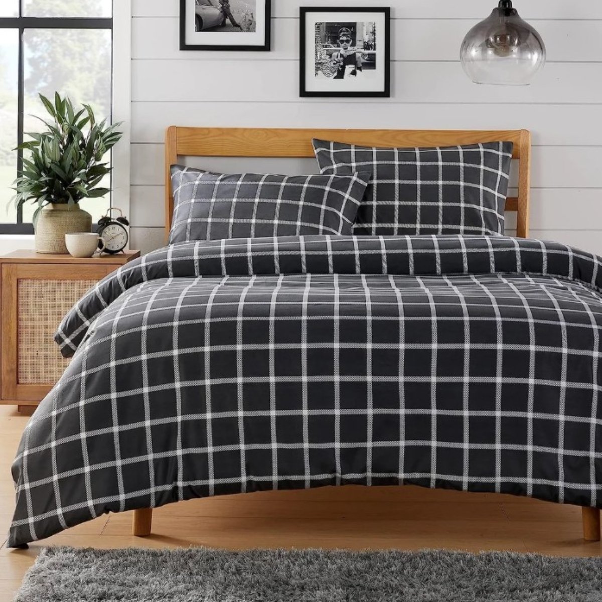 New Edge Blinds Boston Check Printed Grey Duvet Set - Single