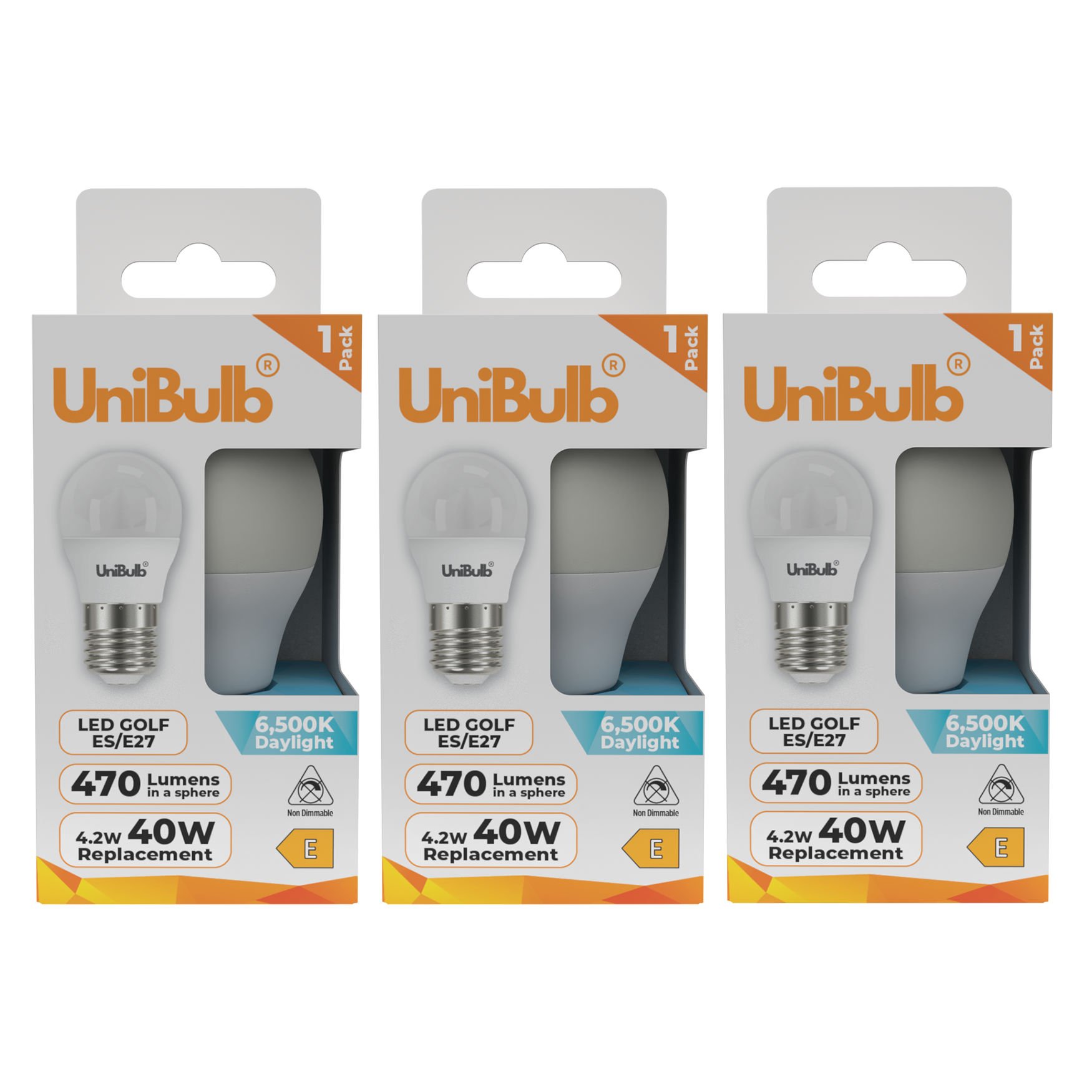 UniBulb 4.2W LED Daylight Golf Ball E27 Light Bulb - Pack of 3