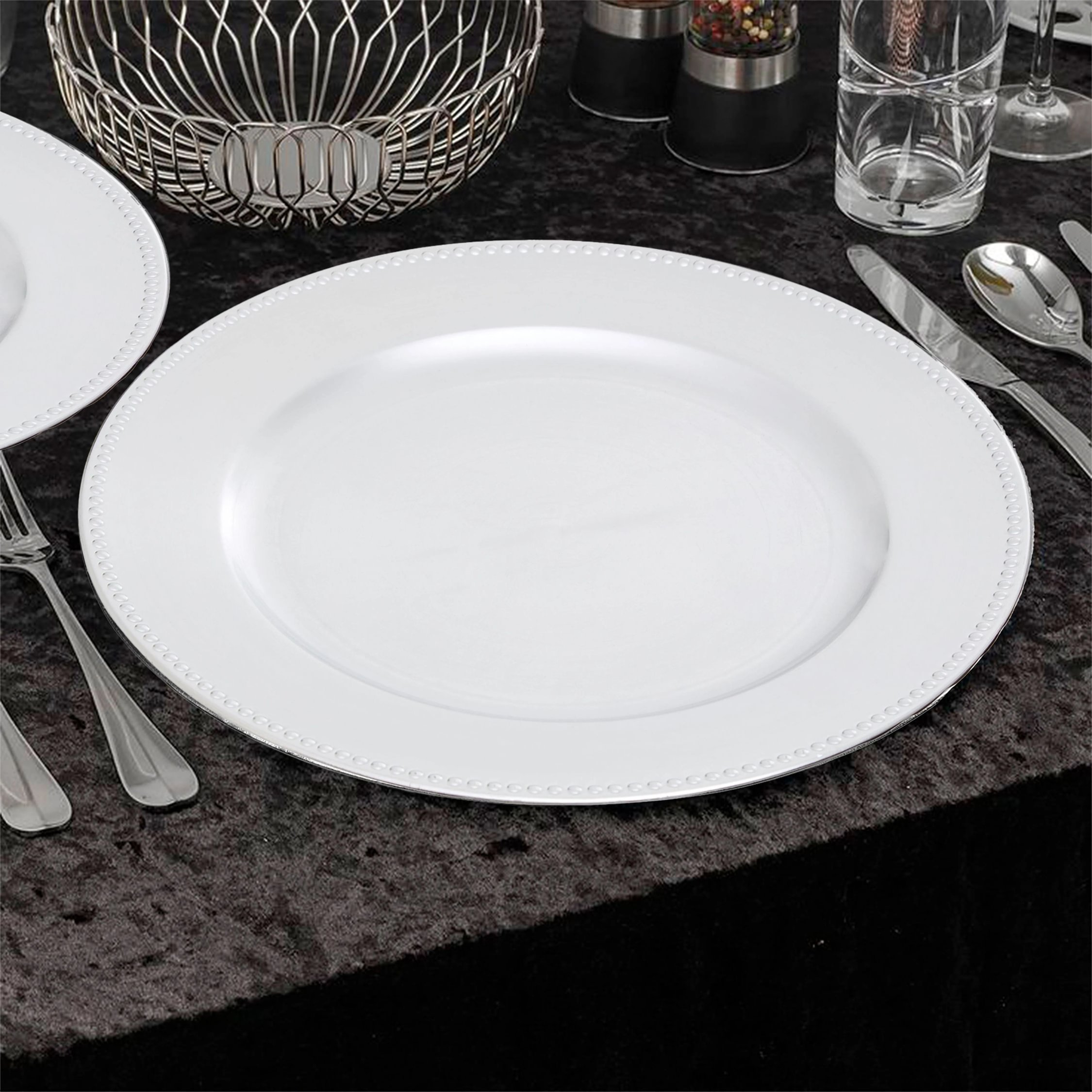 Orsina Dia Charger Plate With Dotted Rim - Silver