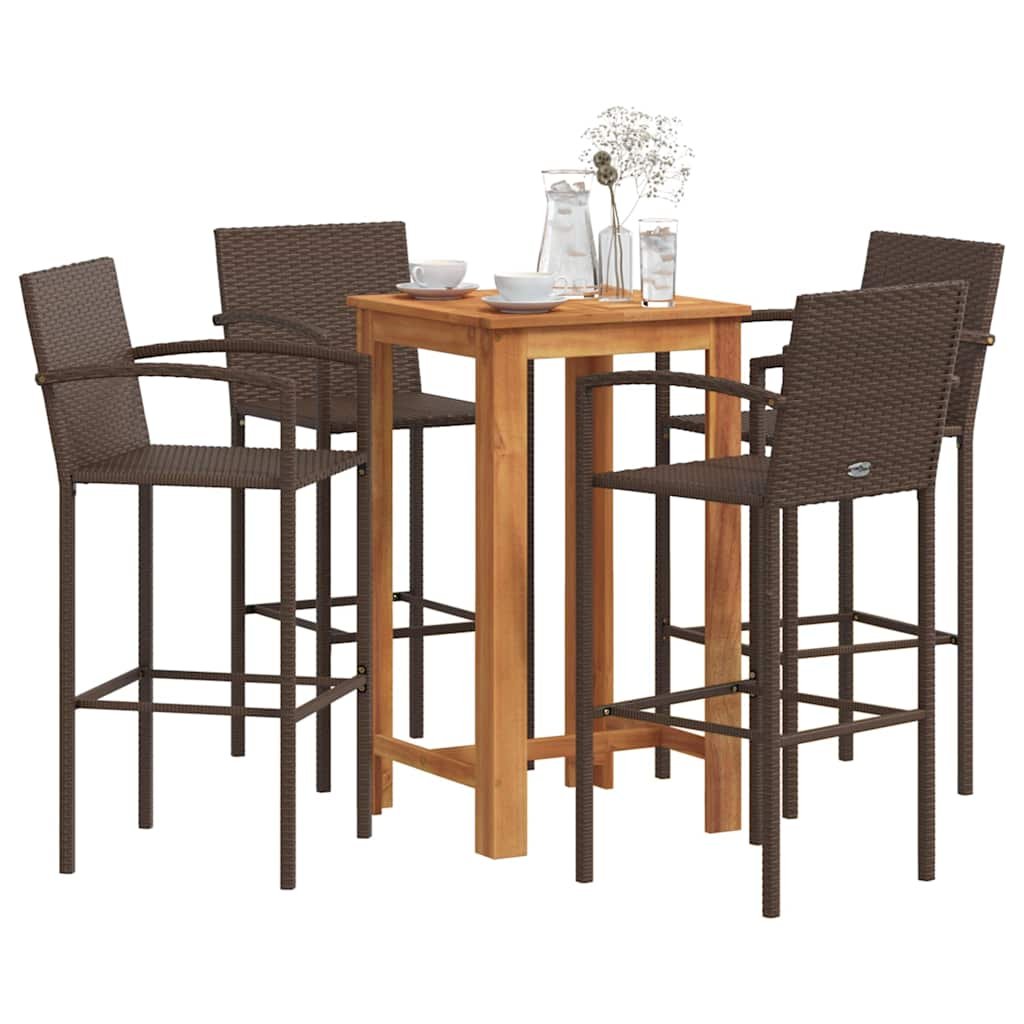 Walplus 5 Piece Poly Rattan Garden Bar Set - Brown - 60 x 60 x 105 cm