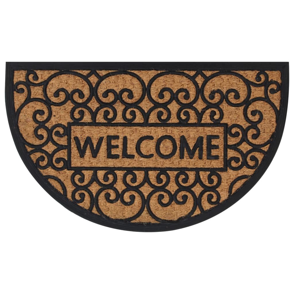 Walplus Half Round Coir Welcome Door Mat - Black and Brown - 45 x 75 cm