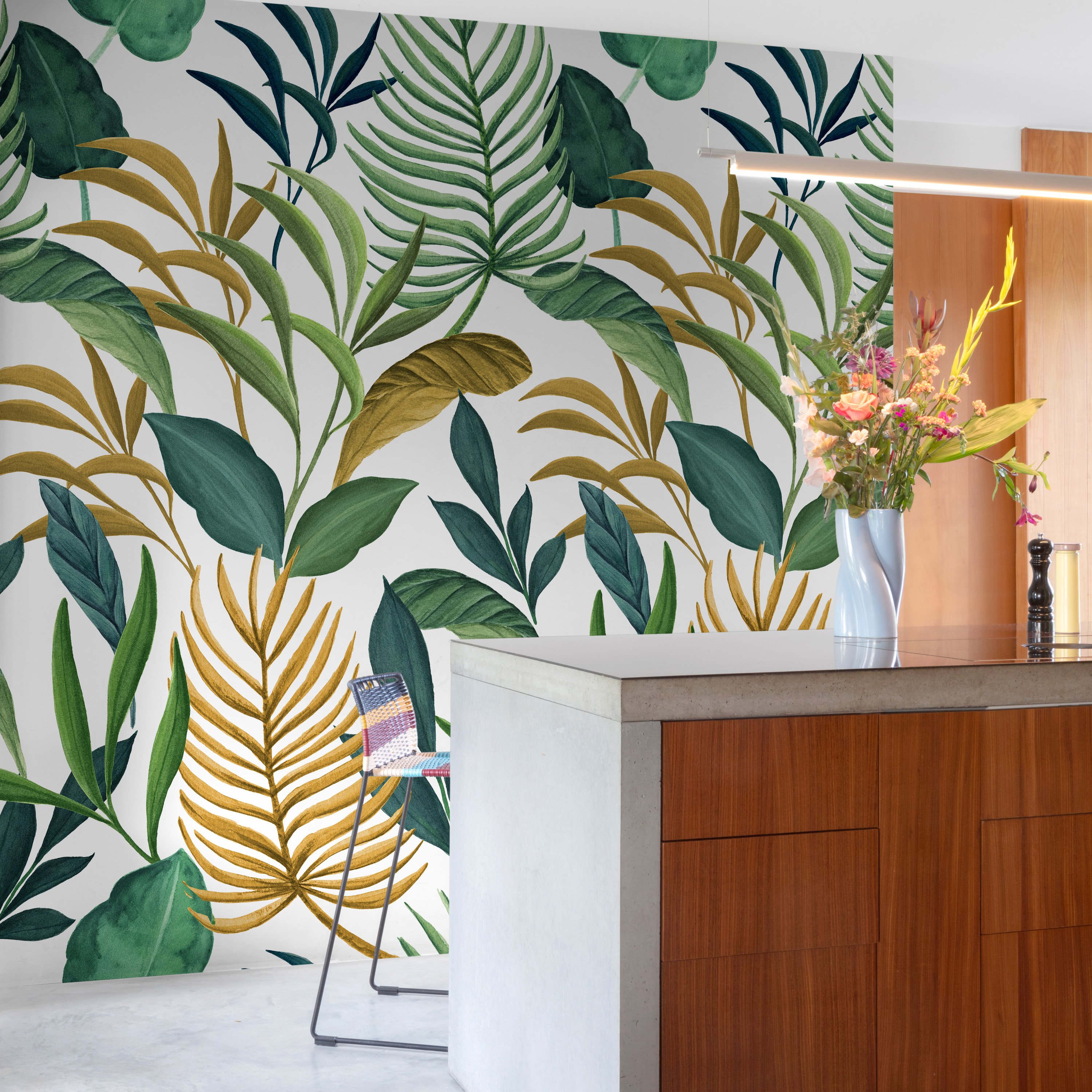 Grandeco Lariano Jungle Leaves 3 Lane Repeatable Wallpaper Mural   - Green