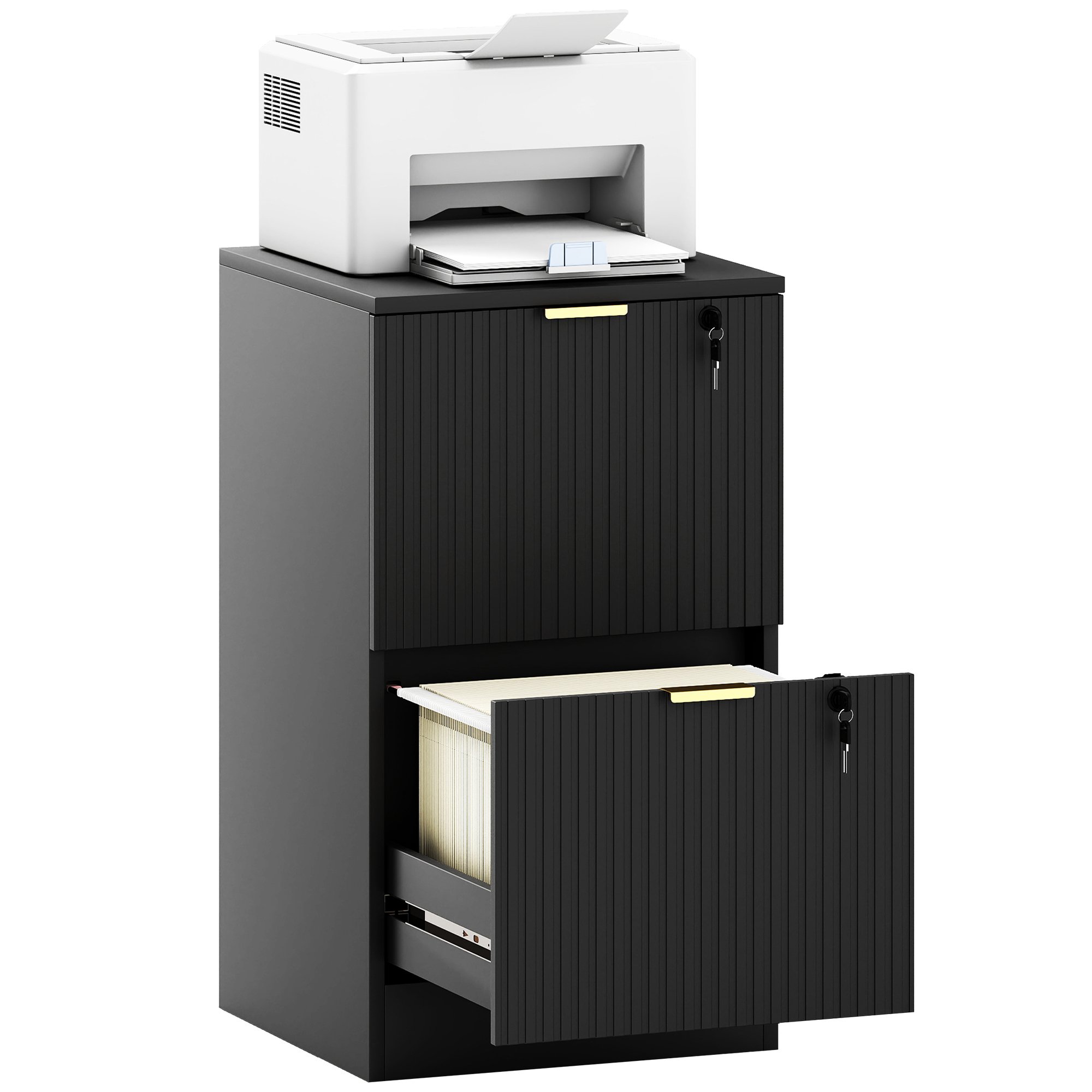 HOMCOM 2 Drawer Fluted Vertical File Cabinet - Black