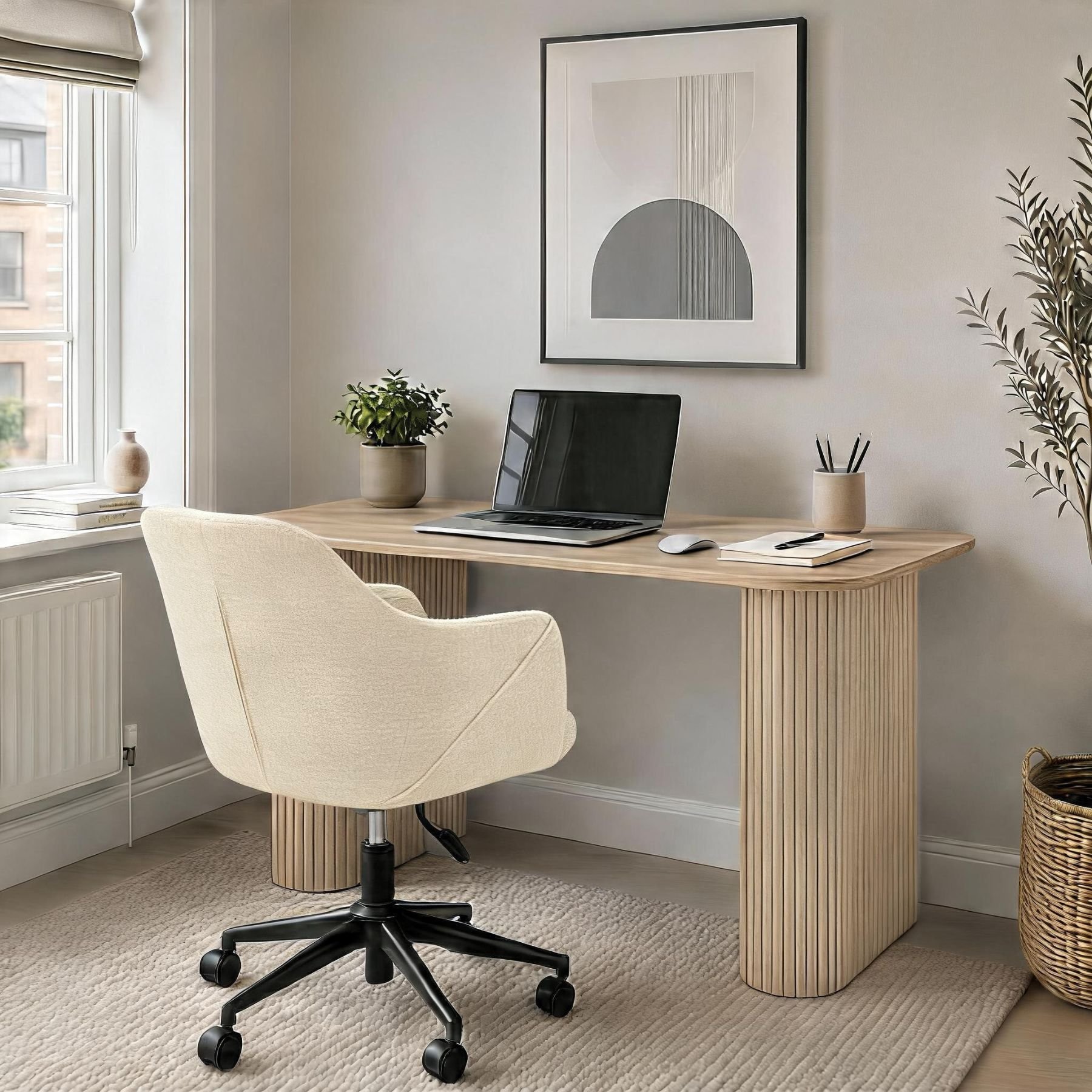 Home Source Monroe Desk & Lumera Adjustable Chair Set – Oak & Ivory