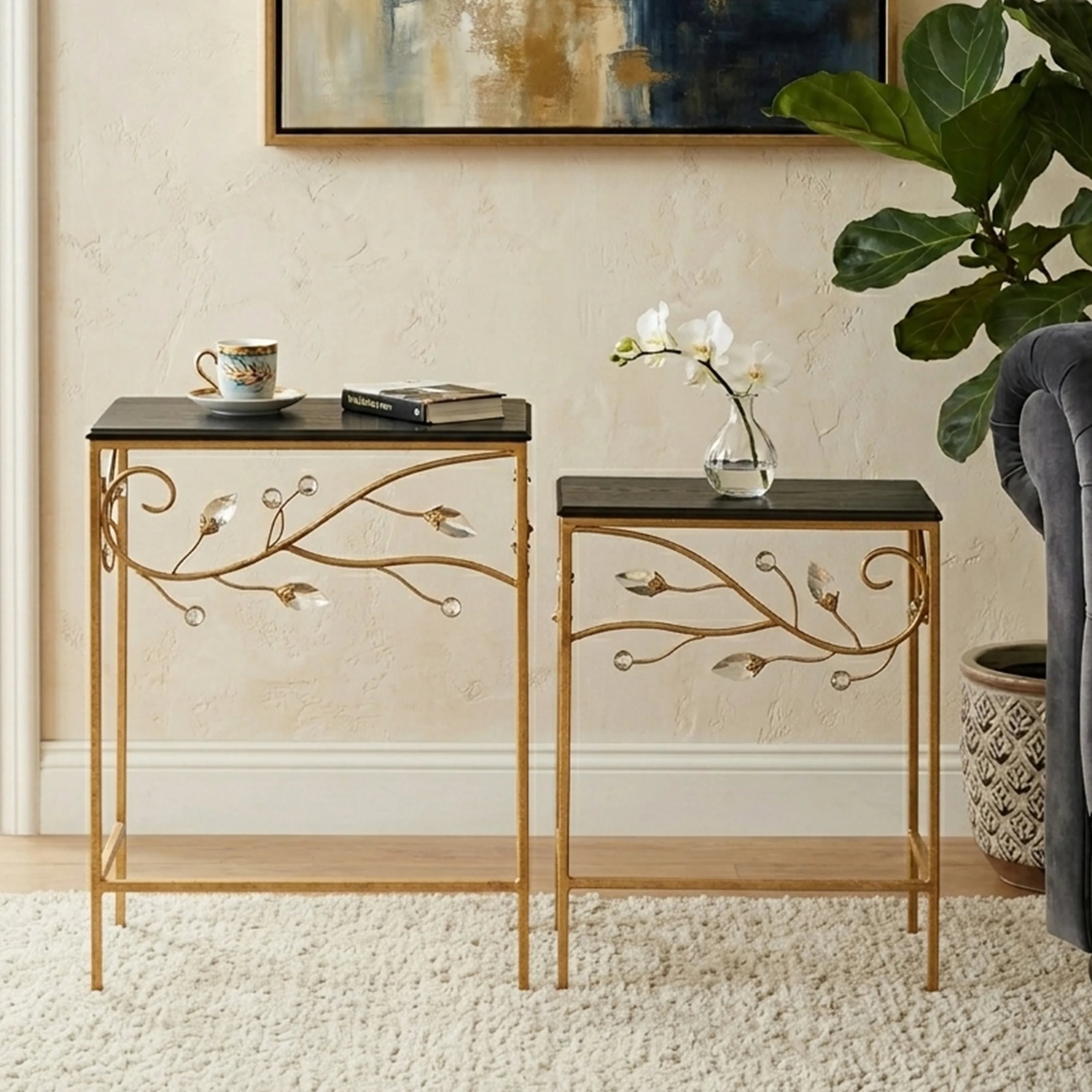 Orsina Gloss Nesting Tables, Set Of 2 - Gold