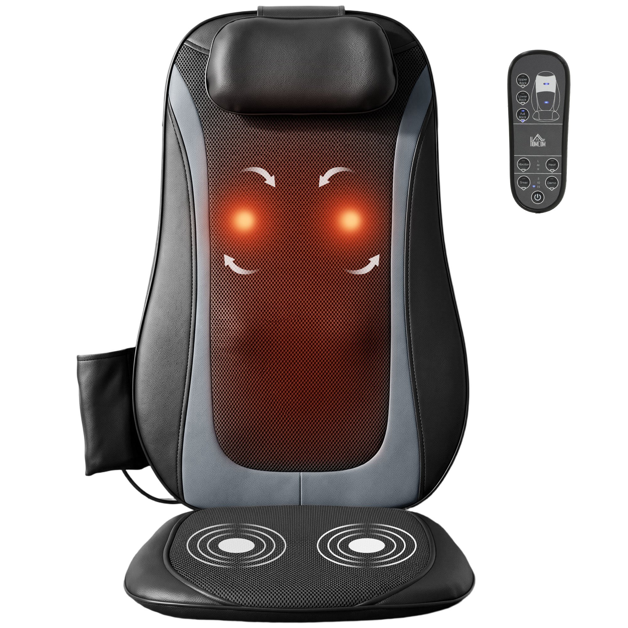 HOMCOM Heated Kneading 3 Level Seat Vibration Massage Chair Pad – Black