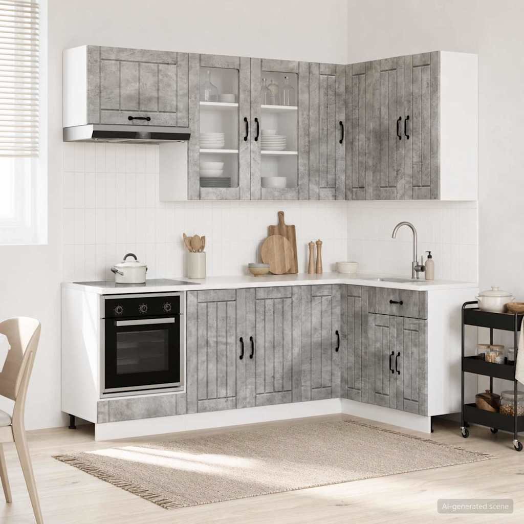 Walplus 8 Piece Engineered Wood Kitchen Unit Set - Concrete Grey