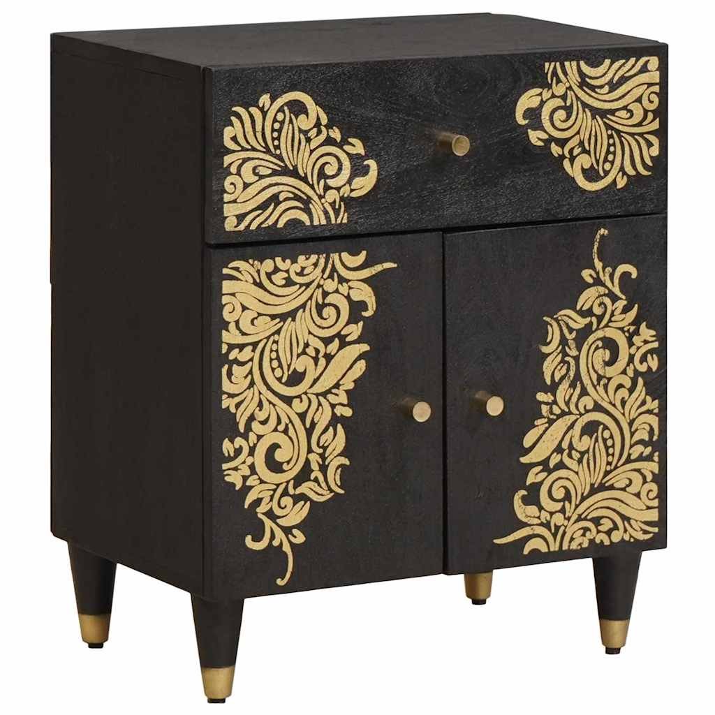 Walplus 1 Drawer Solid Wood Bedside Table - Black - 50 x 33 x 60 cm