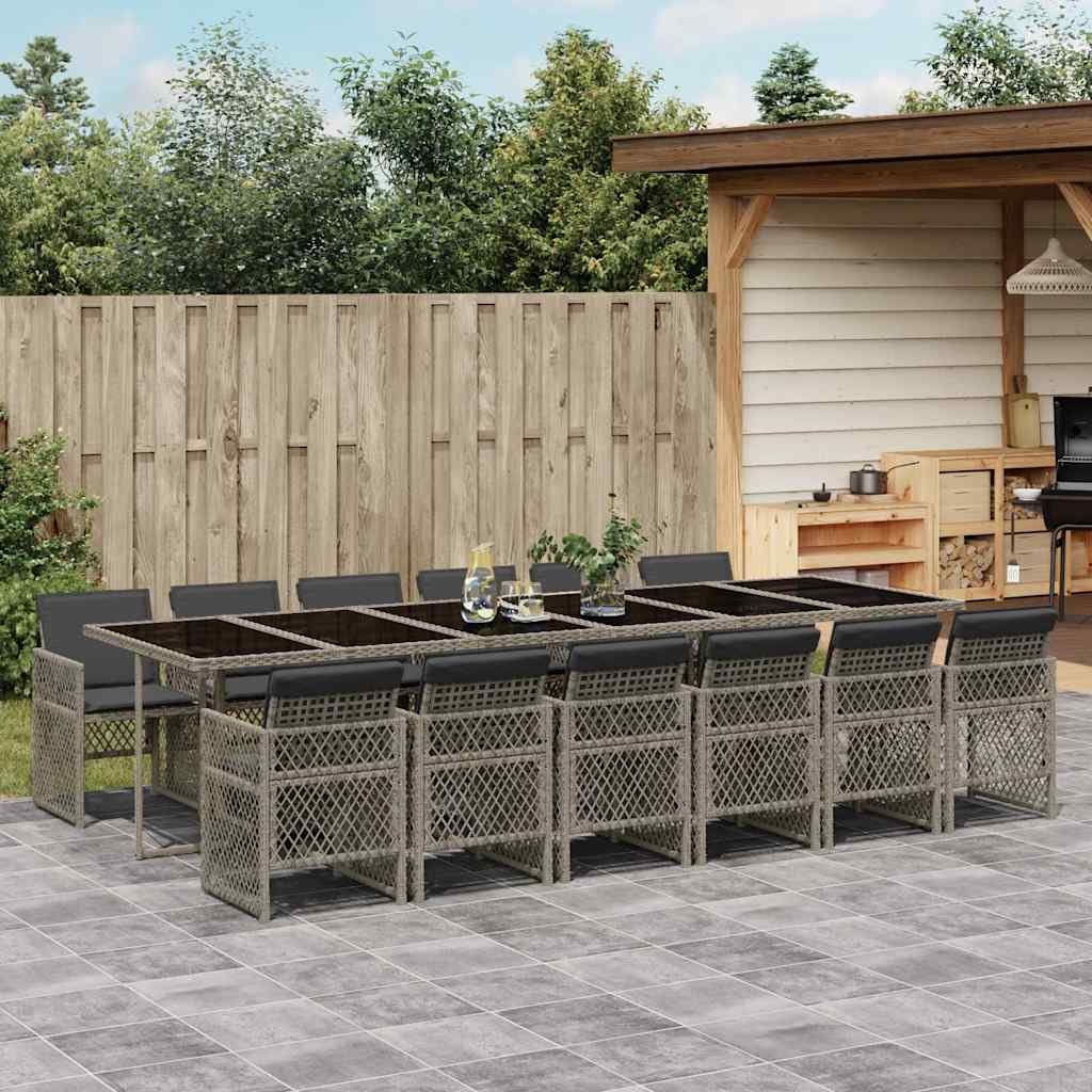 Walplus 13 Piece Poly Rattan Garden Dining Set - Grey - 330 x 106 x 73 cm