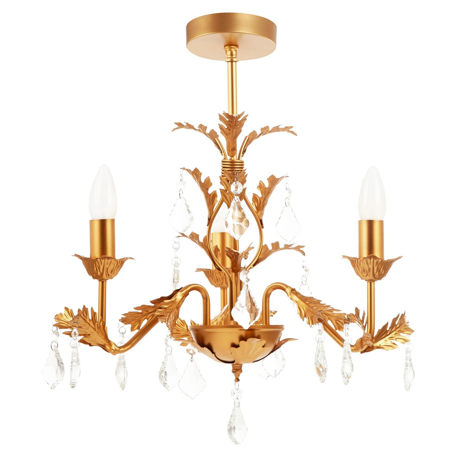 Happy Homewares French Inspired Satin Gold with Crystal Ceiling Light - 45cm