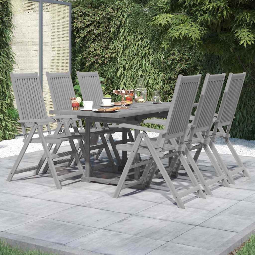Walplus 7 Piece Acacia Wood Garden Dining Set - Grey - 120-170 x 80 x 75 cm