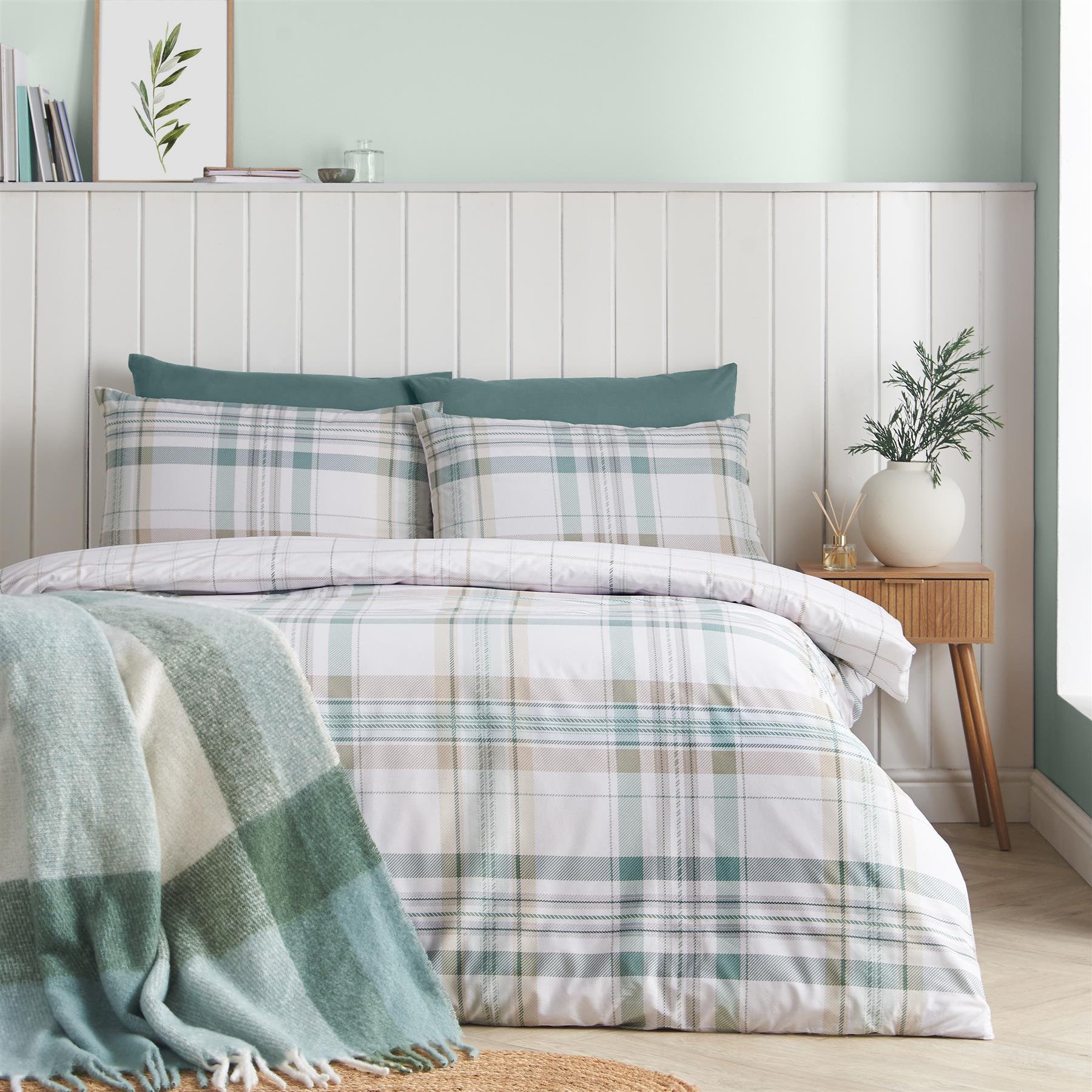 Catherine Lansfield Cartmel Check Duvet Cover Set - Double - Green