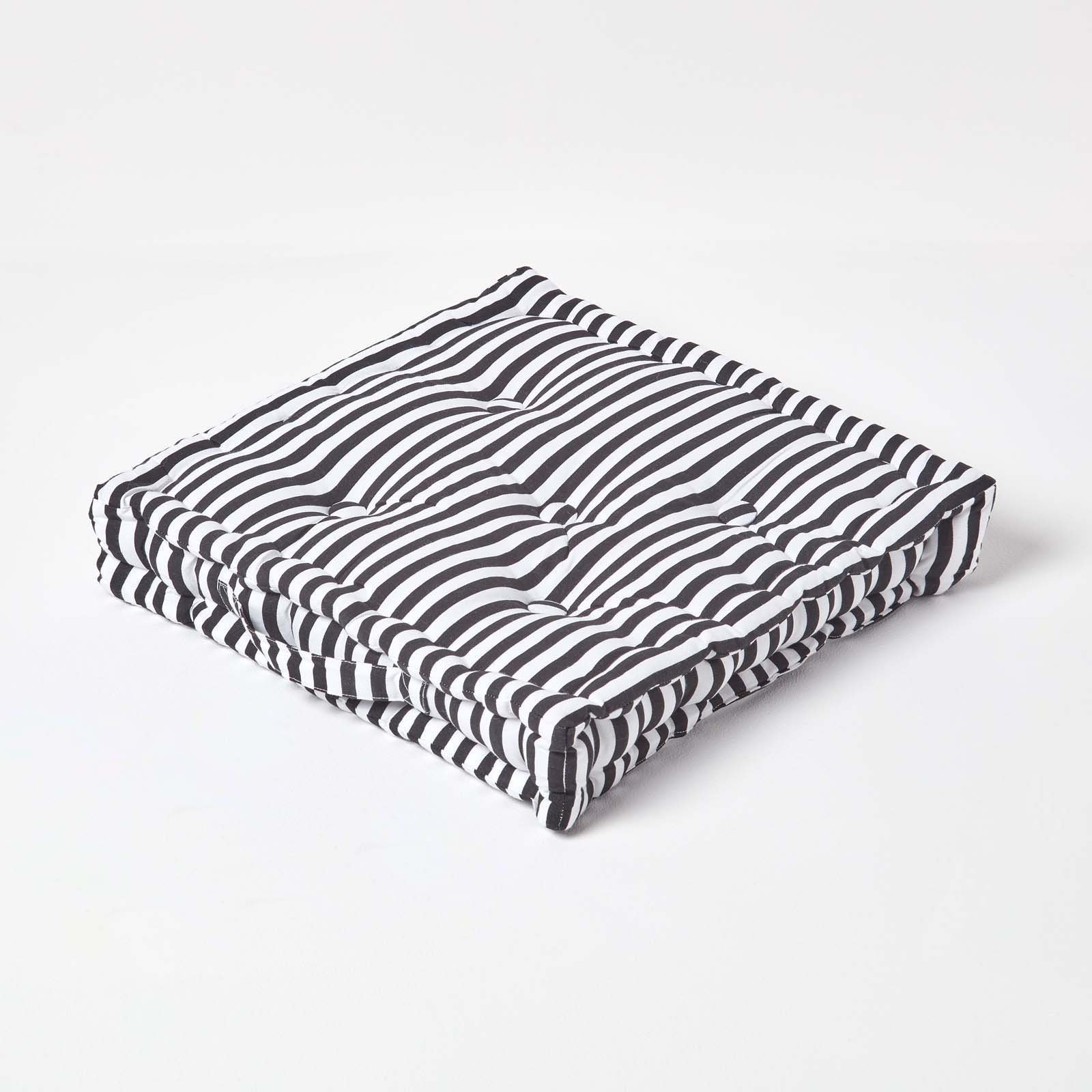 Homescapes Cotton Thin Stripe Floor Cushion – 50 x 50 cm – Black