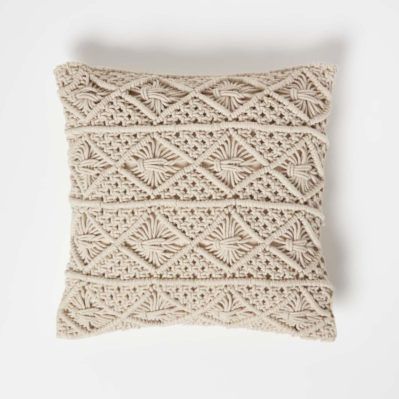 Homescapes Natural Willow Handwoven Cotton Cushion - 45 x 45 cm