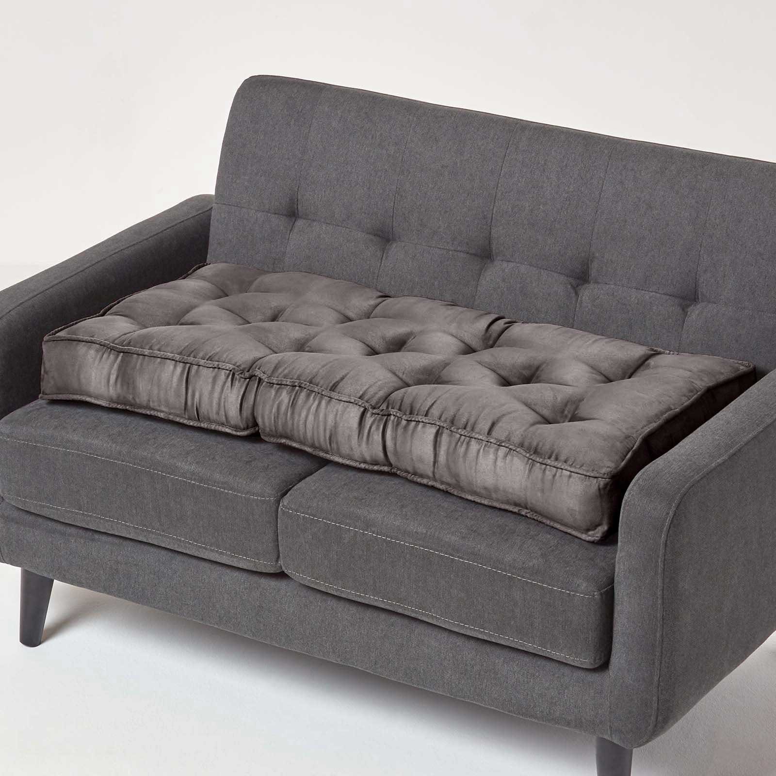 Homescapes Faux Suede 2 Seater Sofa Booster Cushion - Grey