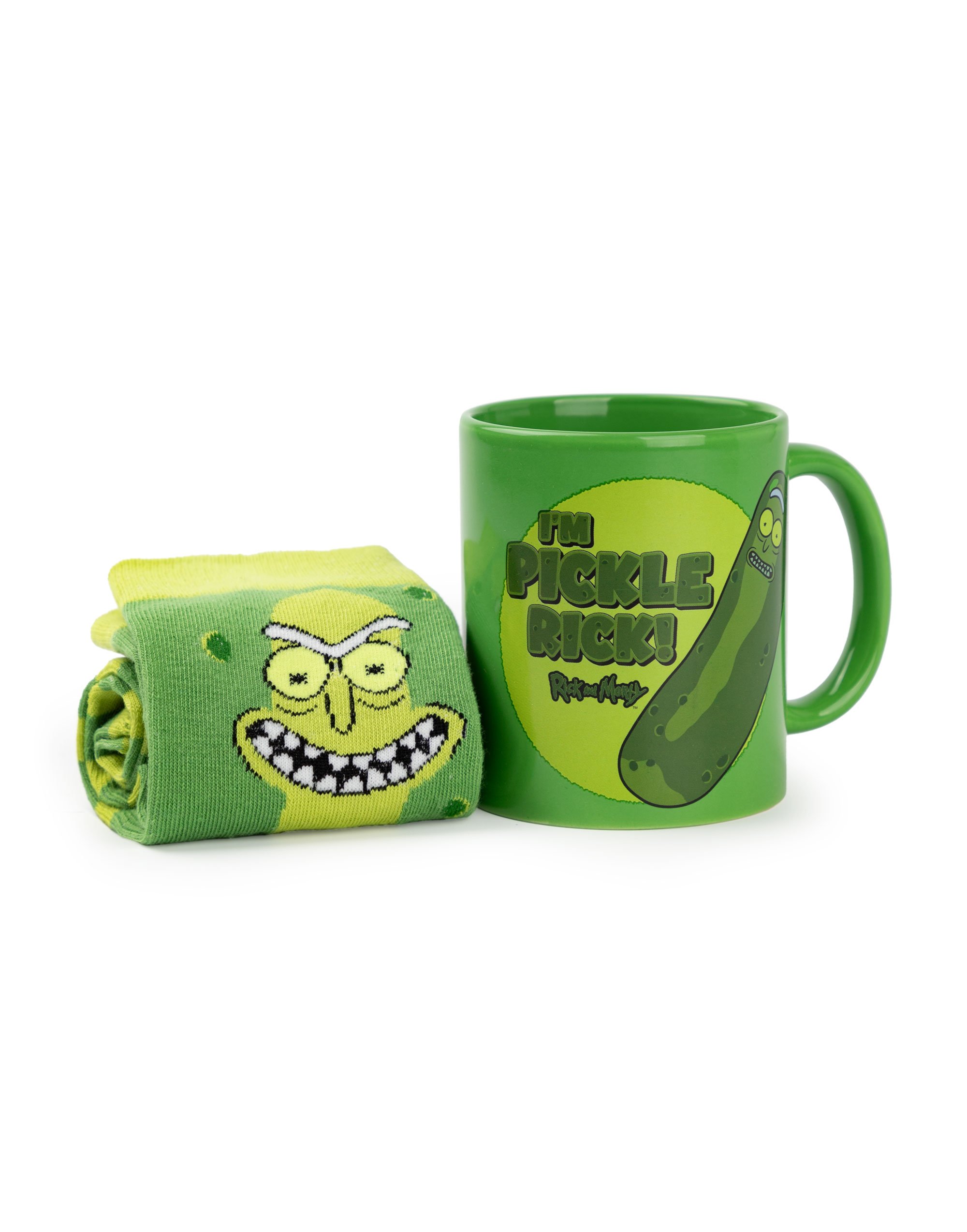 Rick And Morty Pickle Rick Adult Mens Mug and Sock Gift Set - Green