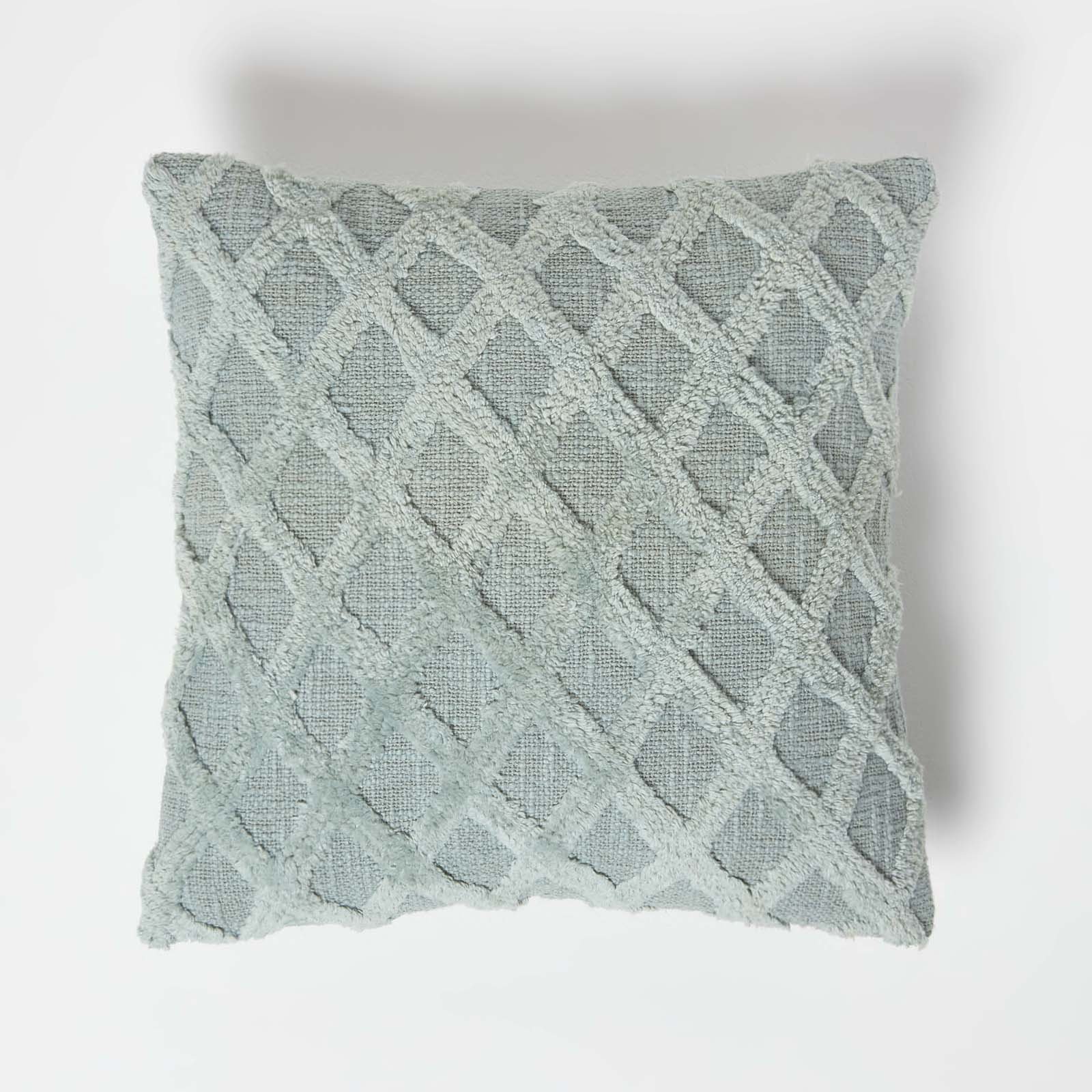 Homescapes Green Geometric Diamond Tufted Cotton Cushion - 45 x 45 cm