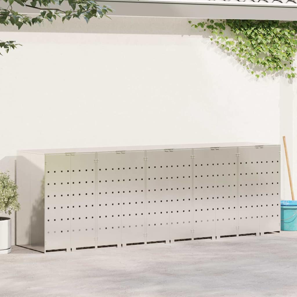 Walplus Stainless Steel Wheelie Bin Store - Silver - 340 x 77.5 x 115.5 cm