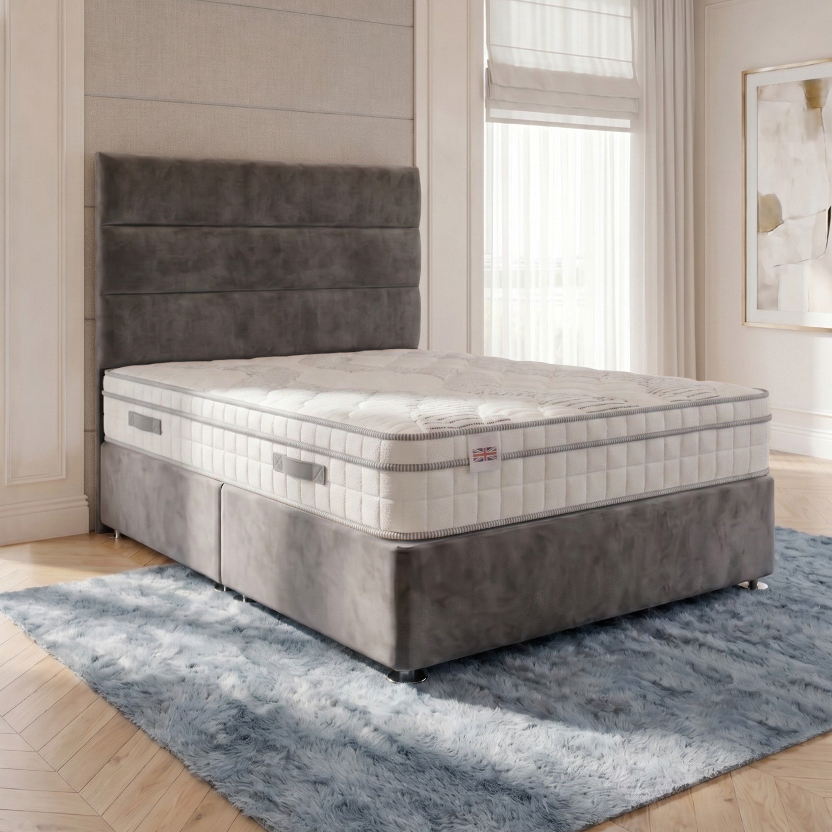 Somnior Regent Velvet Super King Pocket Mattress Divan Bed Set - Charcoal