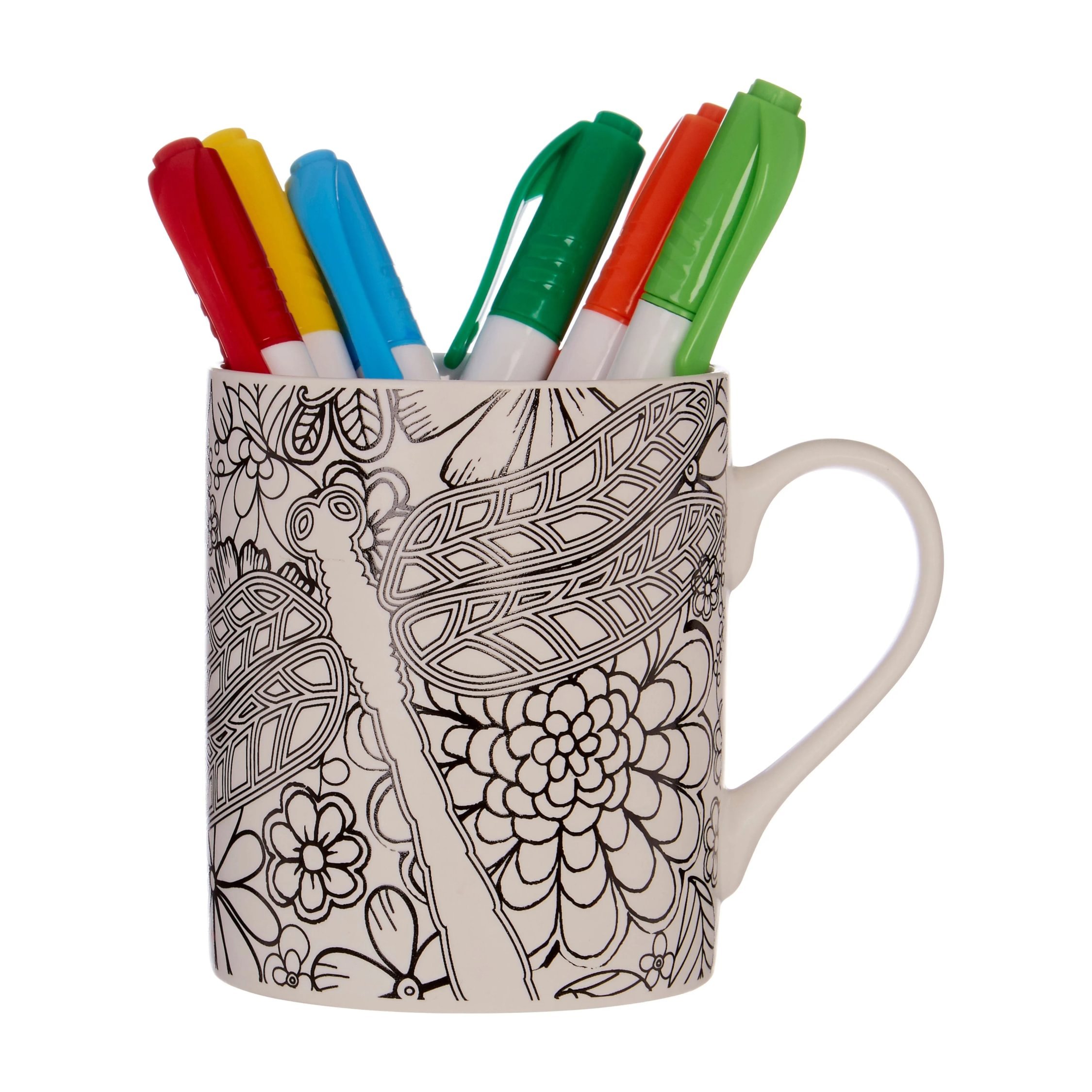 Orsina Dragonfly Colour-In Mug – Black and White