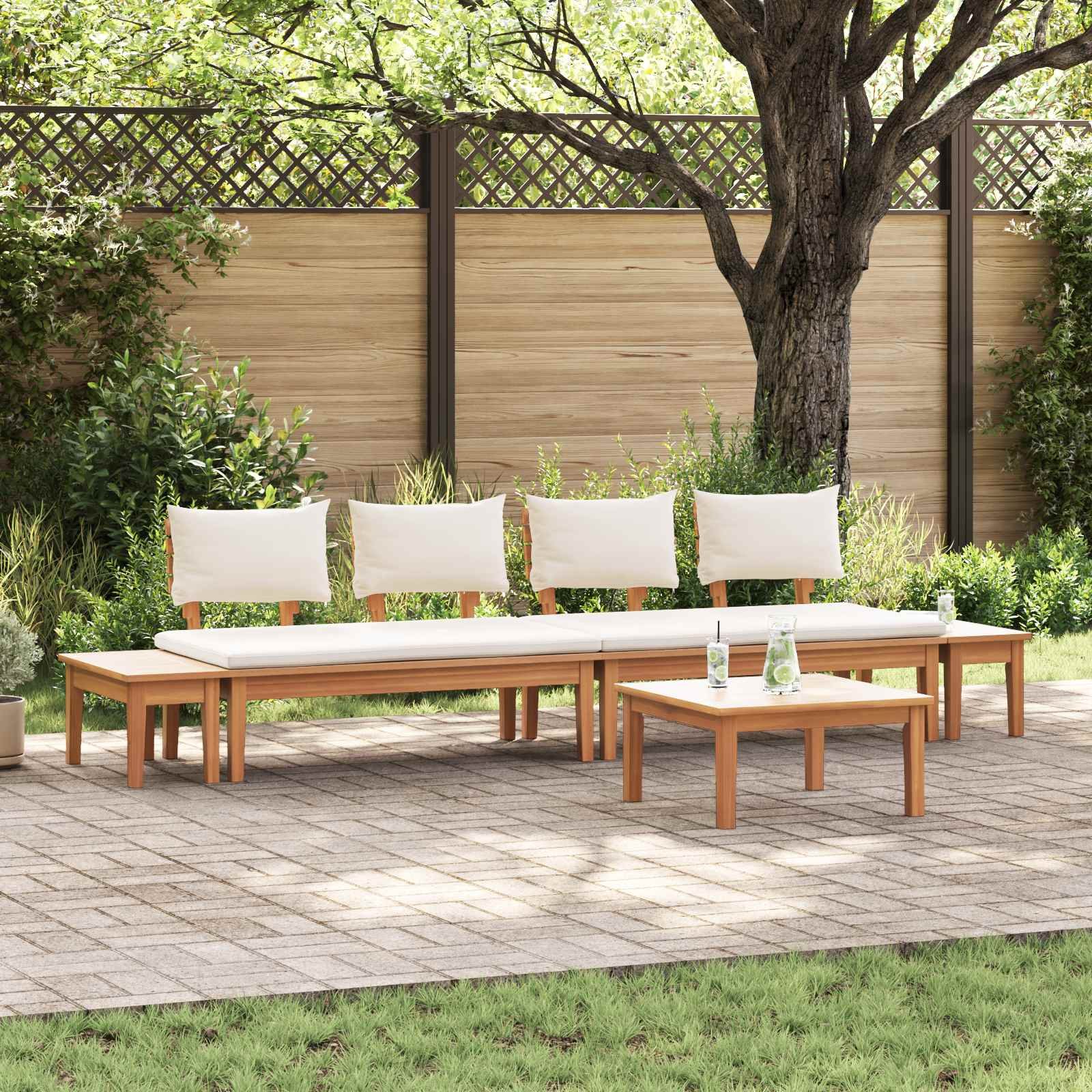 Walplus 5 Piece Garden Sofa Set Open Shelf - Brown and Cream - 60 x 60 x 30 cm