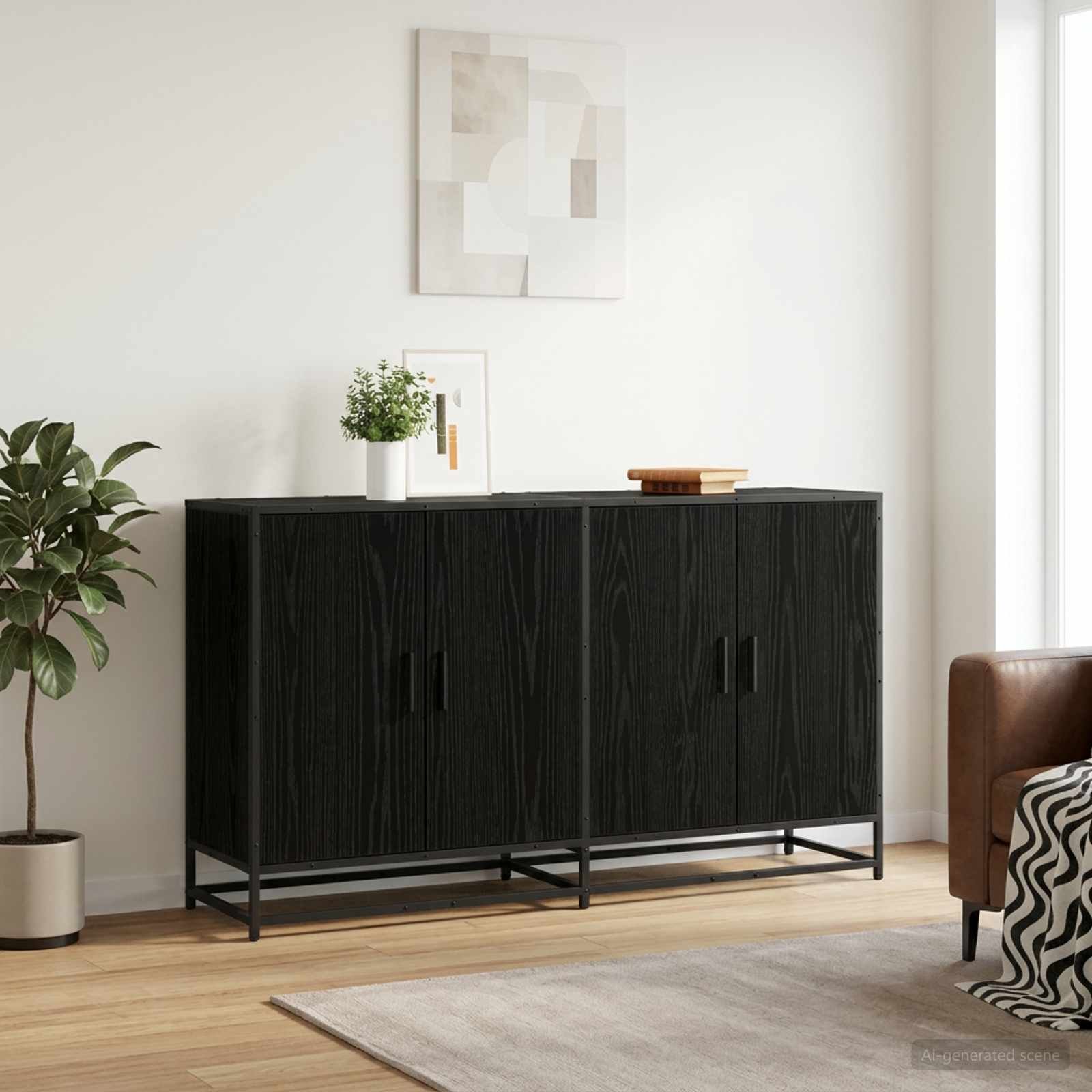 Walplus 2 Shelf Rectangular Sideboard - Black Oak - 134 x 35 x 76 cm