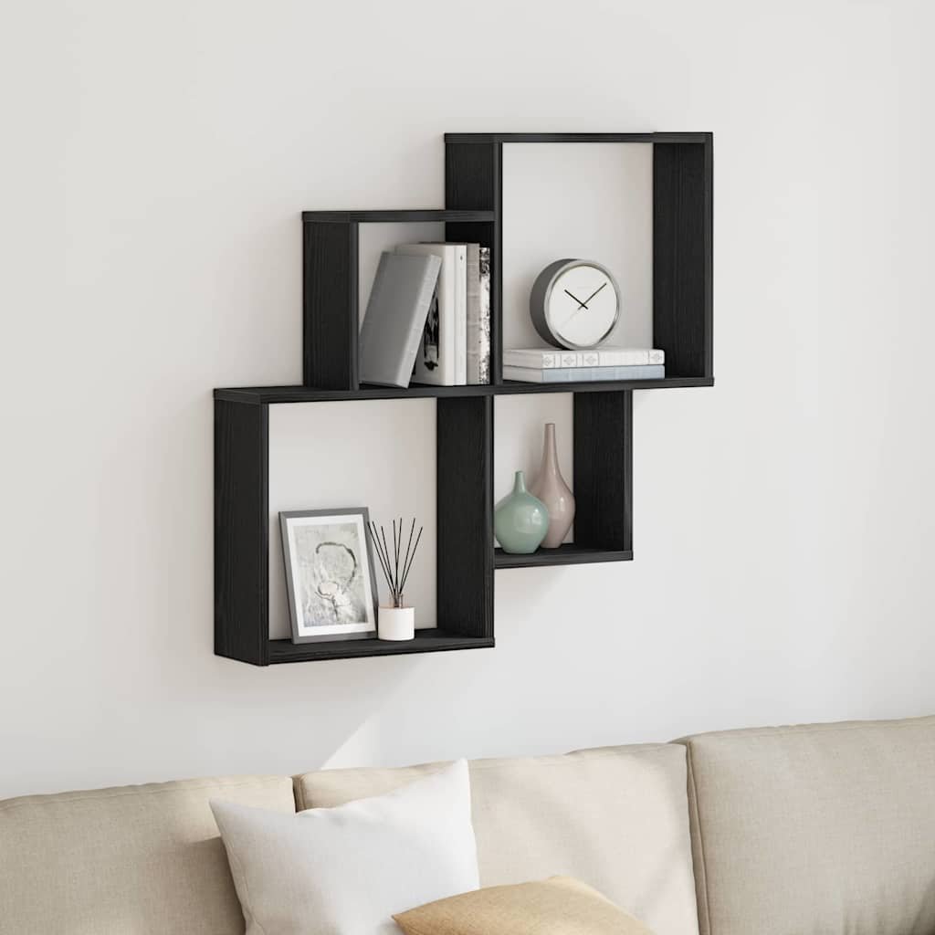 Walplus Engineered Wood Wall Shelf - Dark Oak - 80 x 15 x 78.5 cm