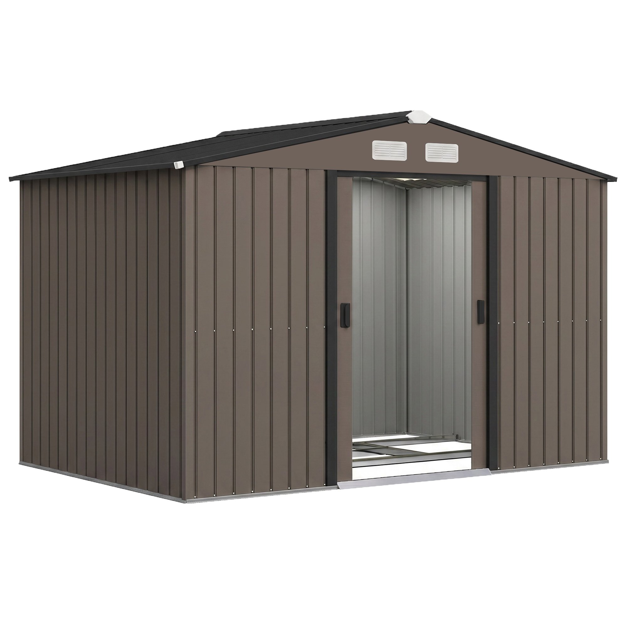 Outsunny Metal Garden Shed with Ventilation Slots and Foundation Kit - Brown