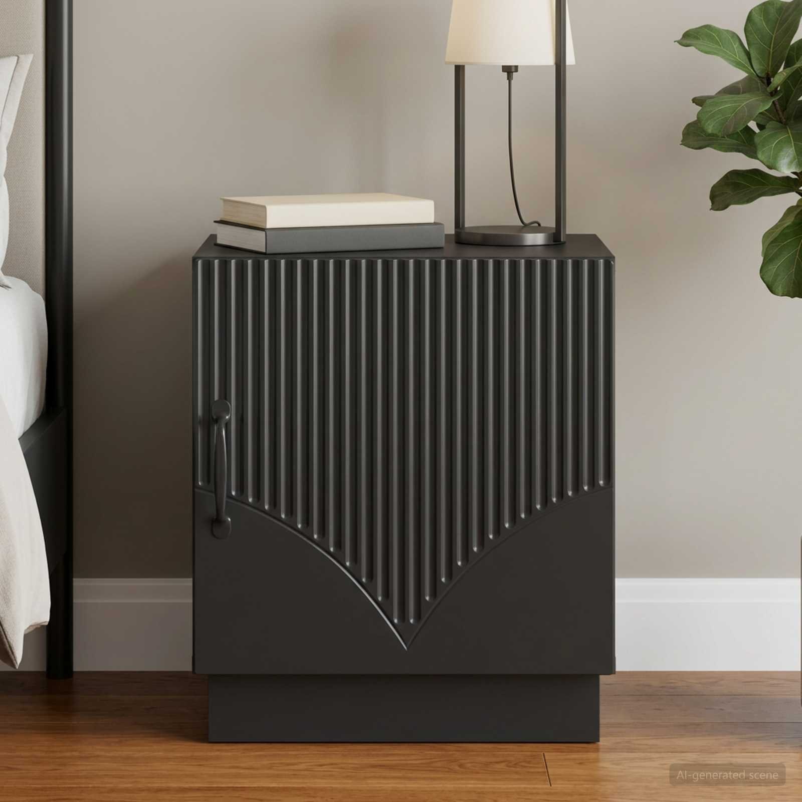 Walplus 1 Door Engineered Wood Bedside Table - Black - 43 x 34.5 x 47 cm