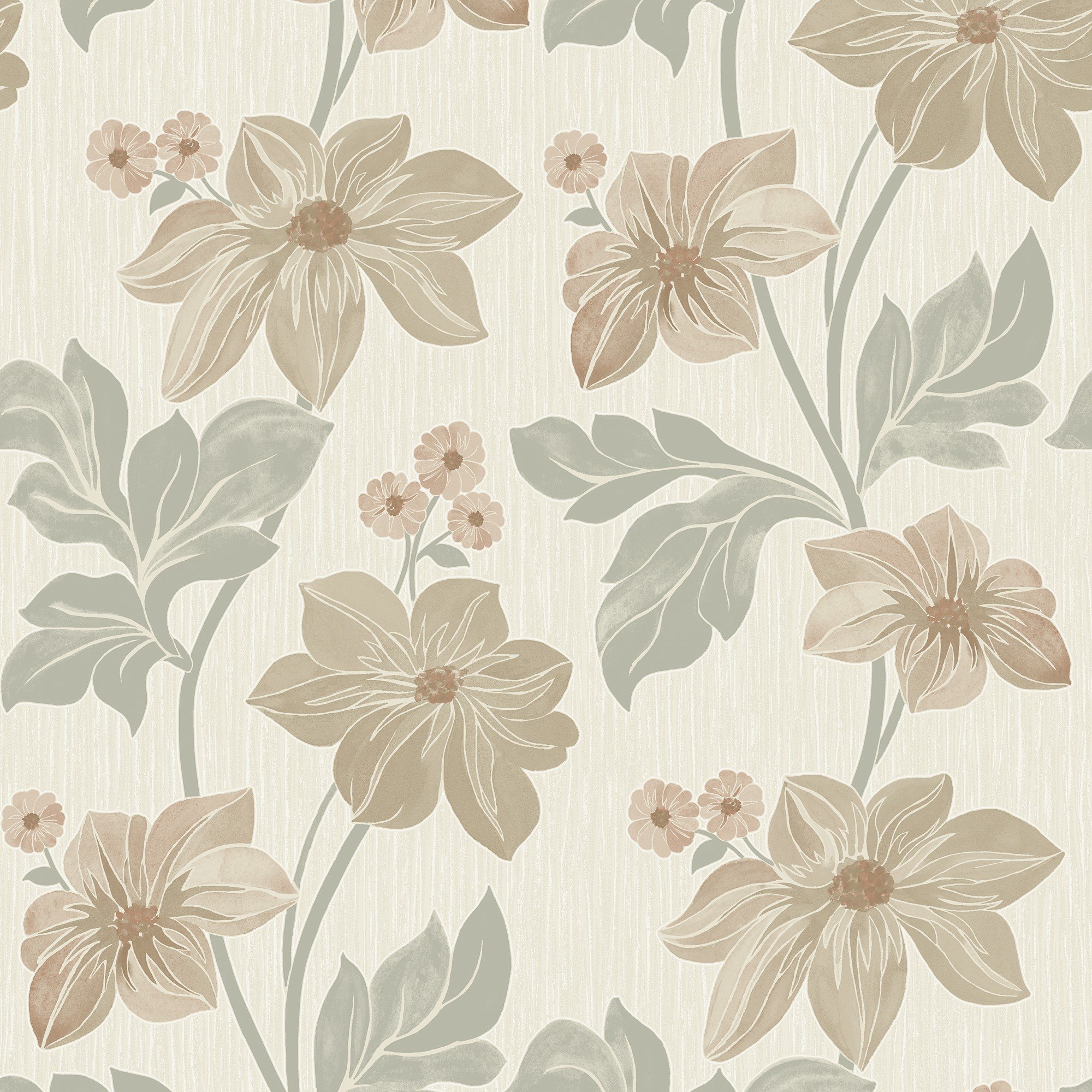 Grandeco Clematis Floral Trail Textured Blown Vinyl Wallpaper - Sage
