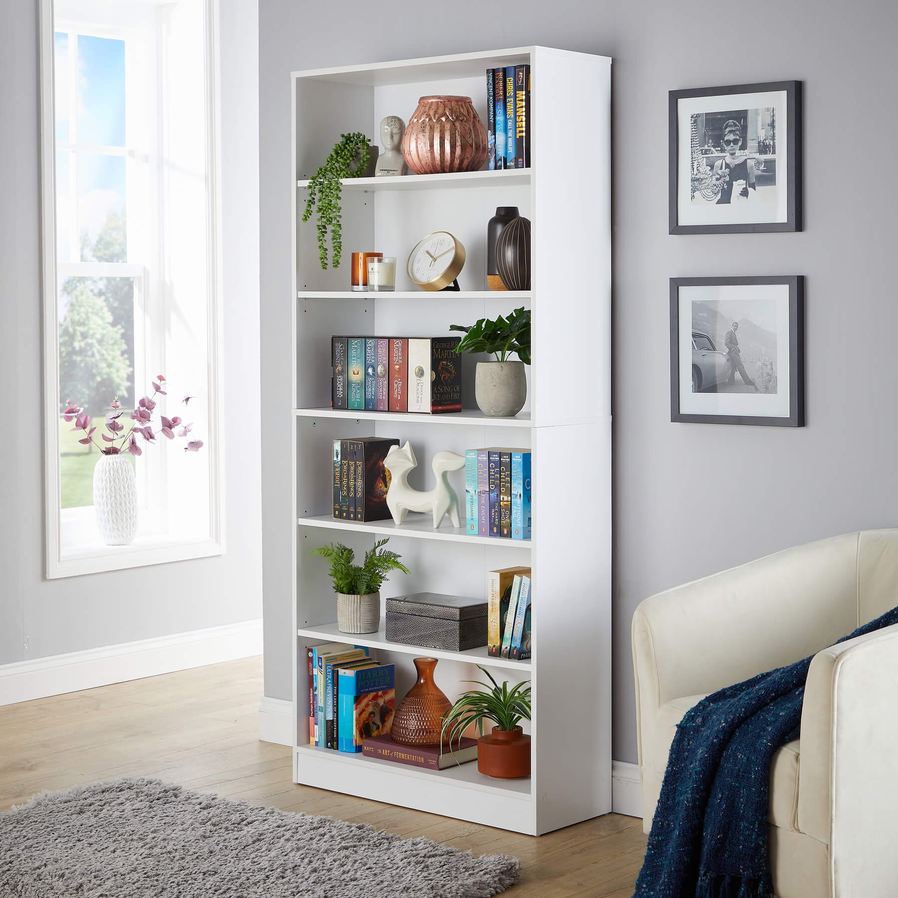 Home Source Clara 6 Shelf Deep Bookcase - White