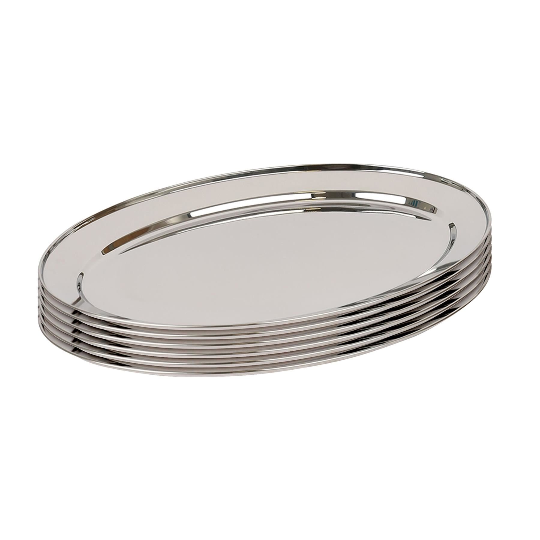 Argon Tableware Oval Stainless Steel Serving Platters - Pack of 6