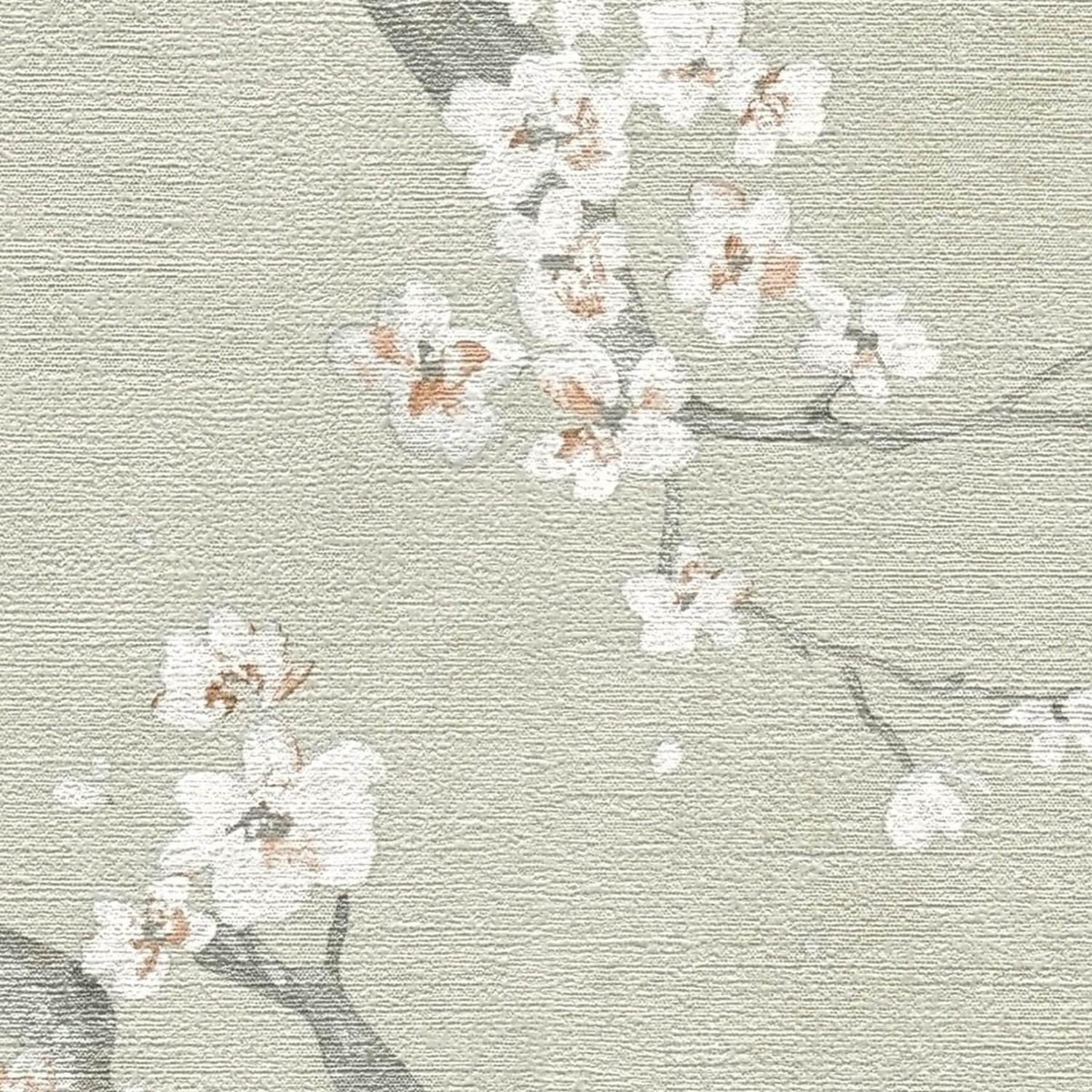 AS Creation Cherry Blossom Textured Wallpaper - Sage Green