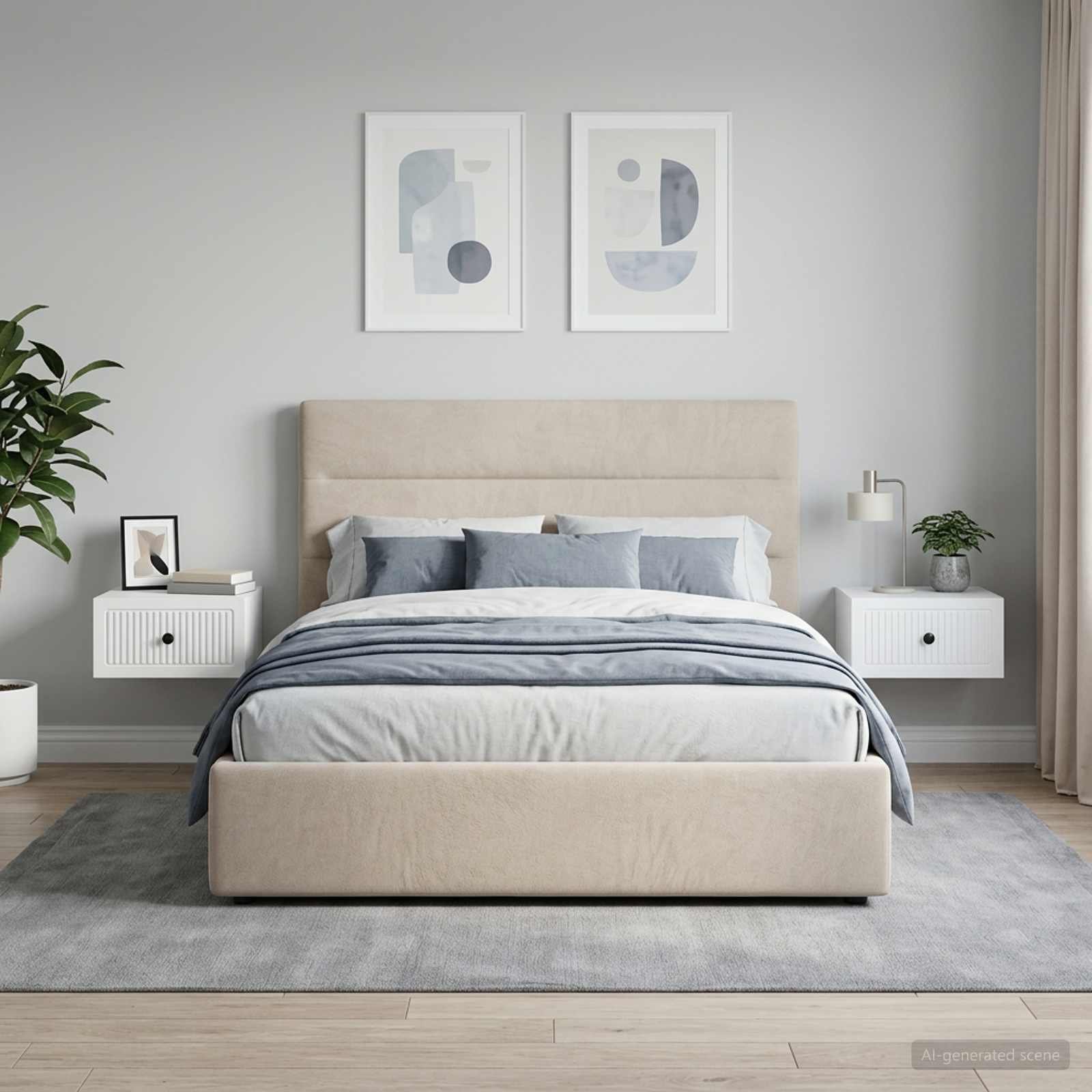 Walplus Pack of 2 Wall Mounted Bedside Cabinet - White - 33 x 34.5 x 20 cm