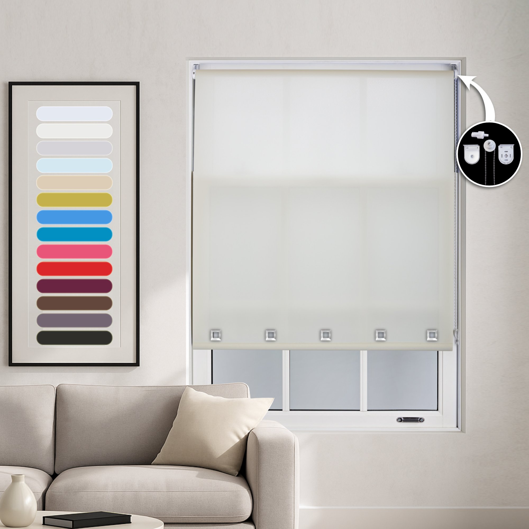 Furnished Cream Daylight Roller Blind with Square Eyelets - 60cm x 165cm