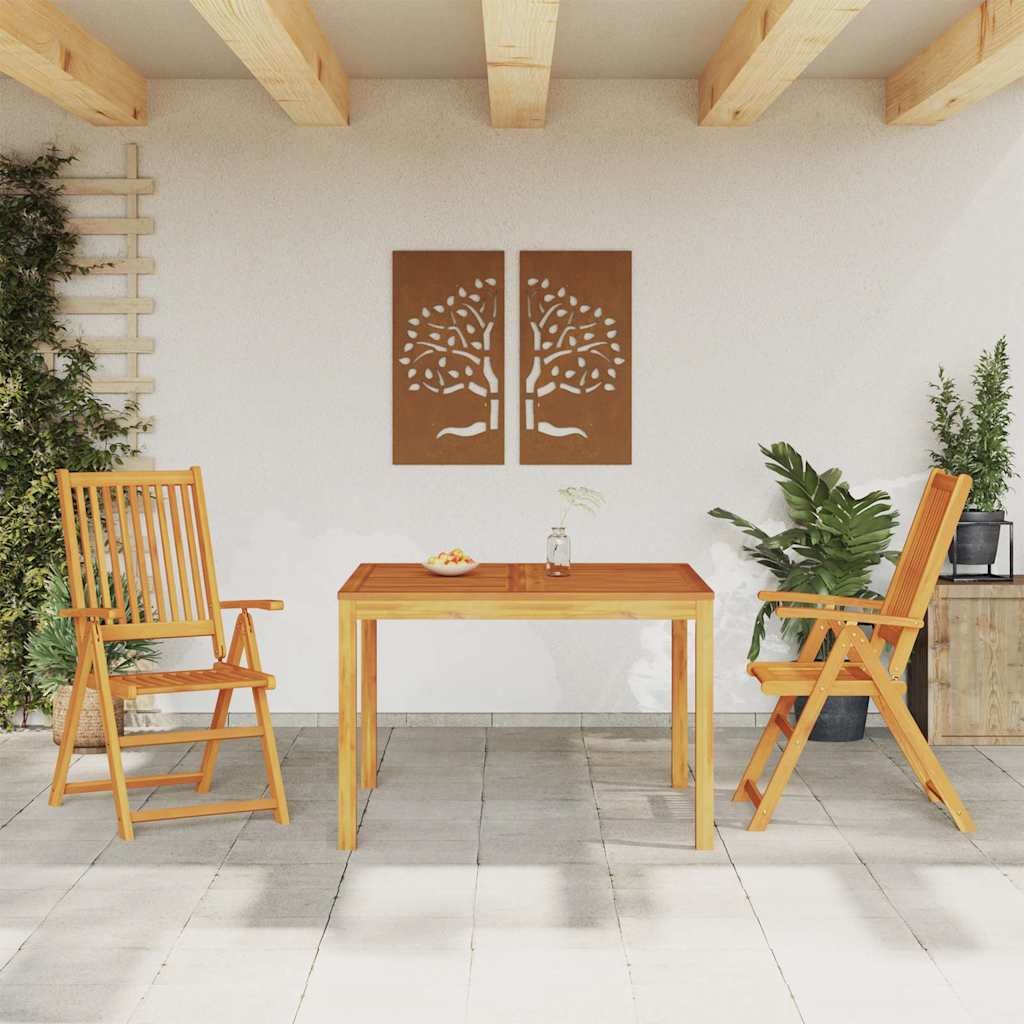 Walplus 3 Piece Acacia Wood Garden Dining Set - Brown - 110 x 110 x 75 cm