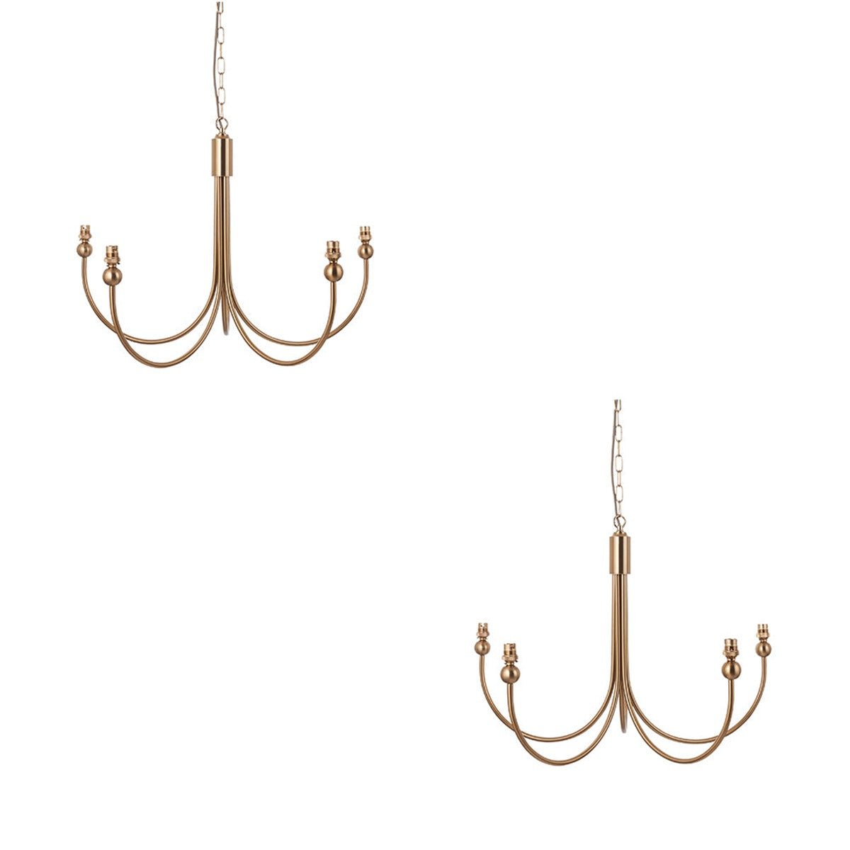 Loops Direct Set of 2 Steel 5-Light Pendant Light - Brushed Aged Brass