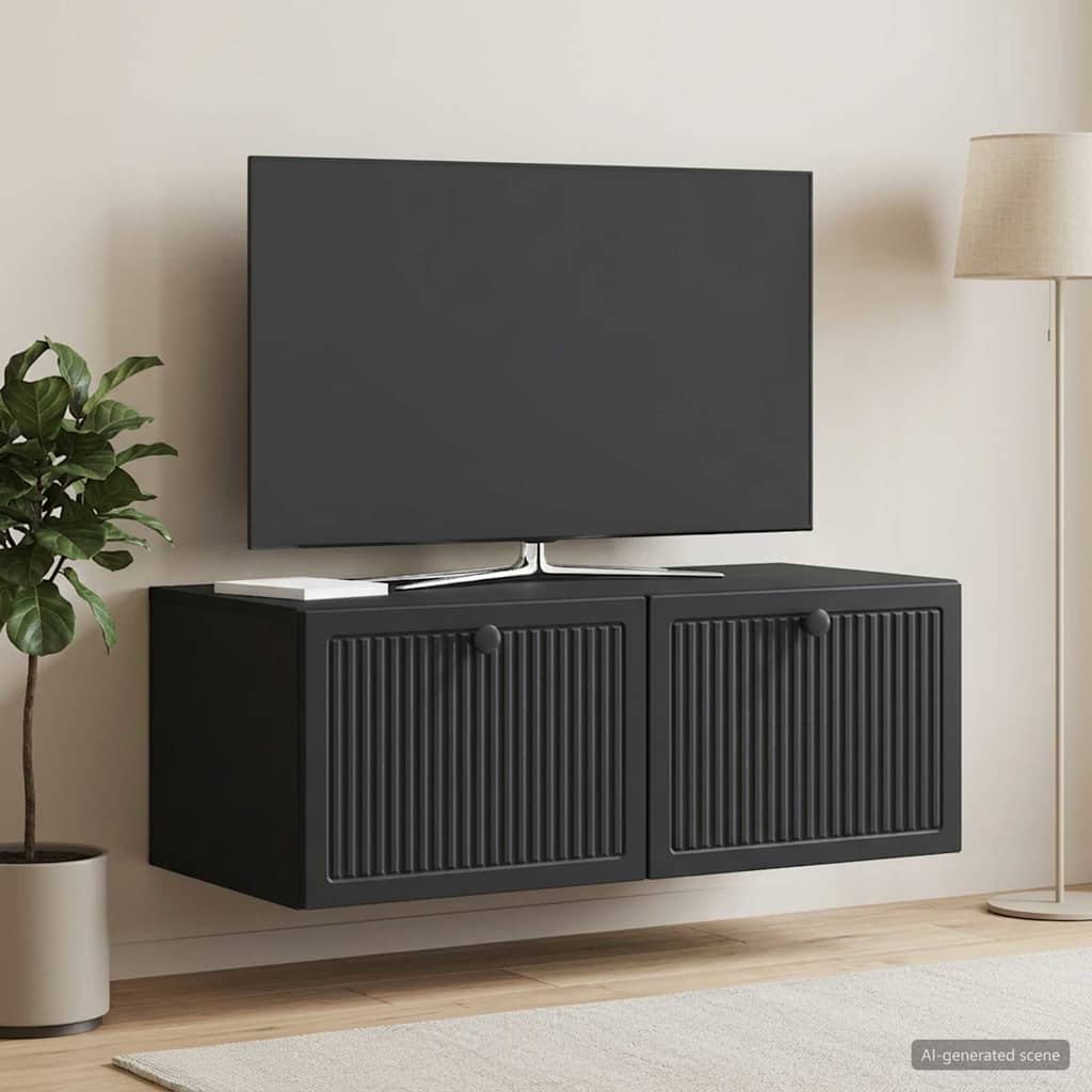 Walplus Engineered Wood Wall Mounted TV Cabinet - Black - 78.5 x 41 x 30 cm