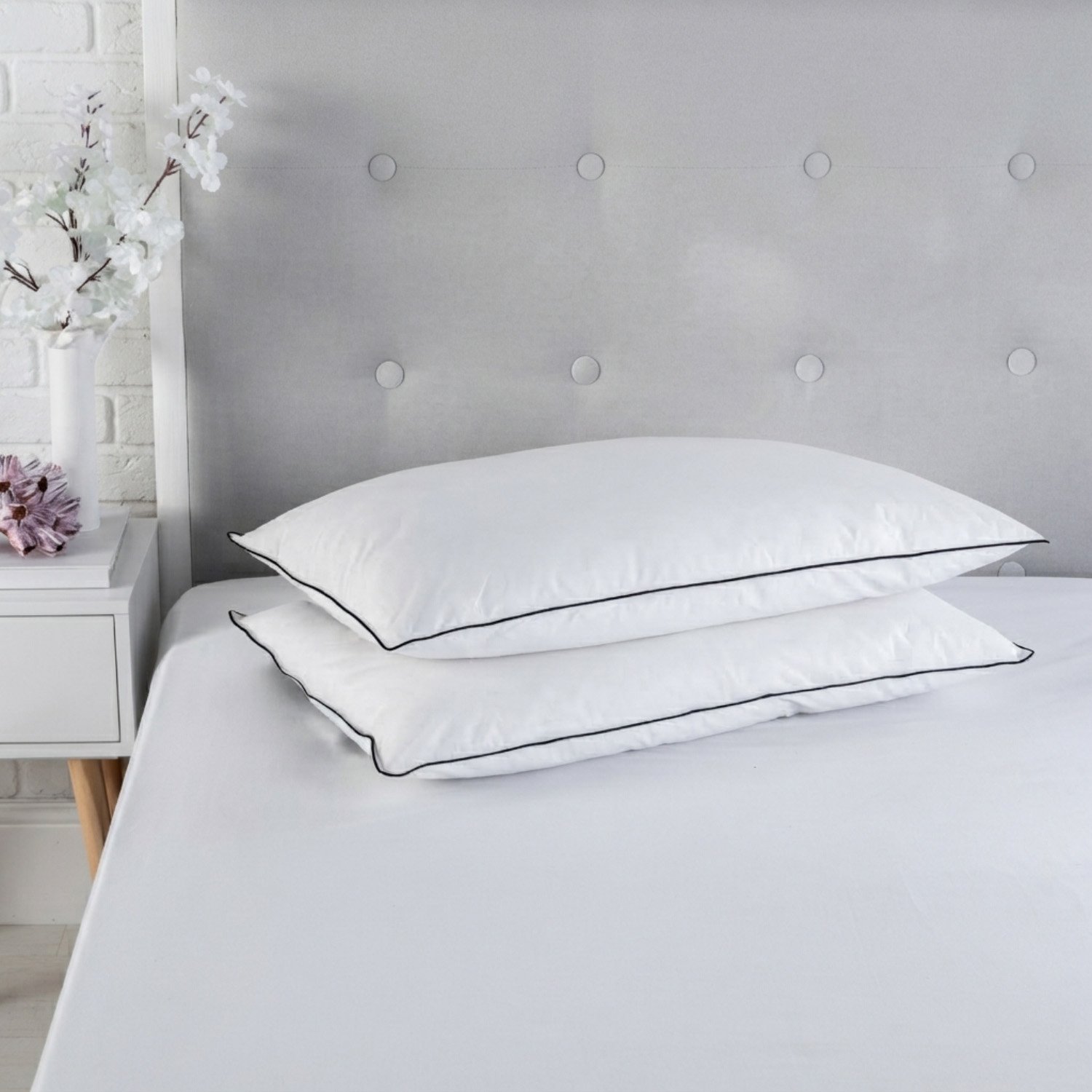 Snug City Duck Feather Pillow Pair 100% Cotton Soft Cover Luxury Sleep