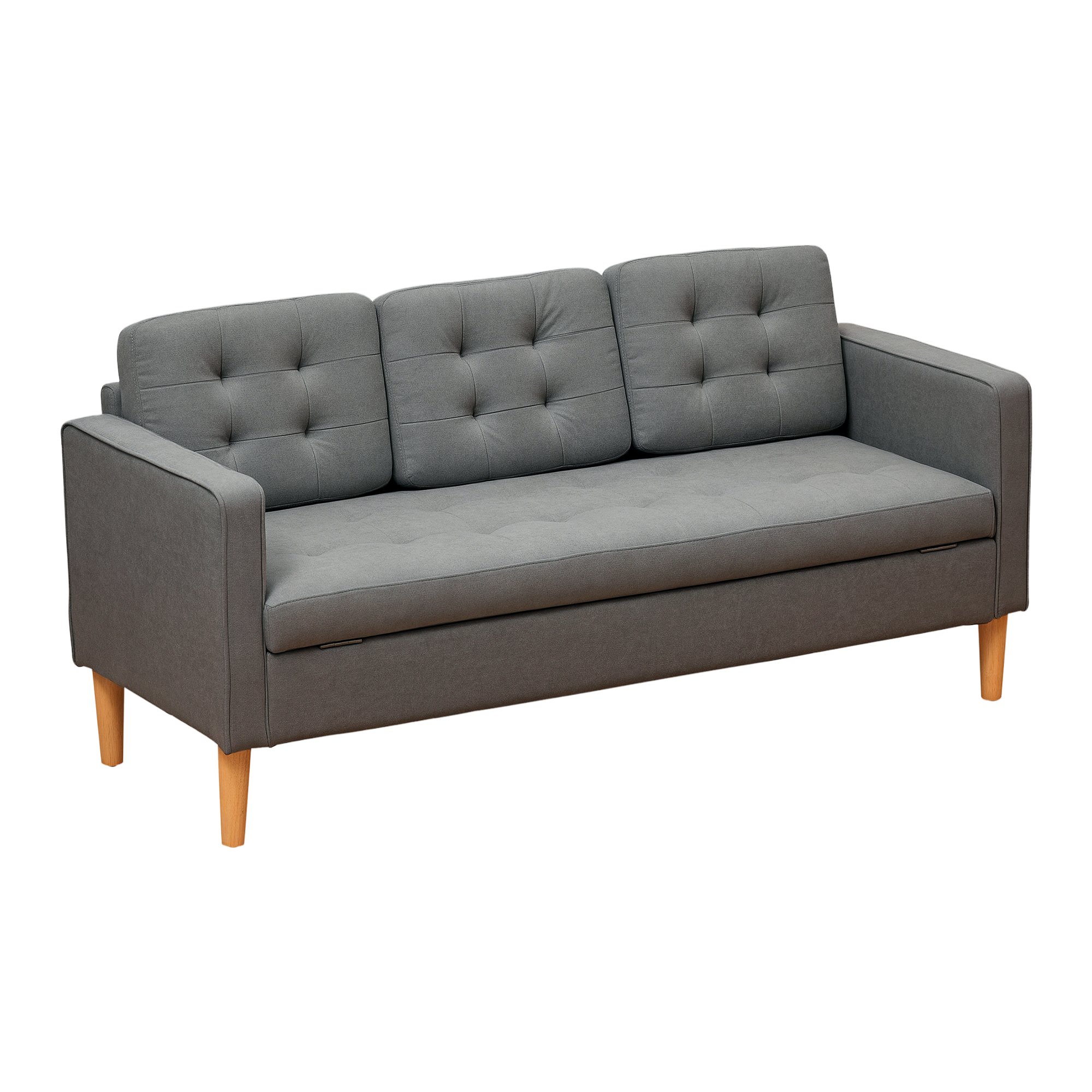 HOMCOM 3 Seater Fabric Sofa with Hidden Under Seat Storage - Grey