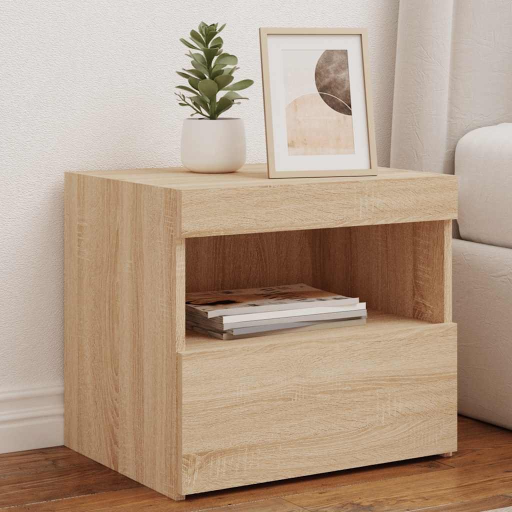 Walplus LED Engineered Wood Bedside Cabinet - Light Oak - 50 x 40 x 45 cm