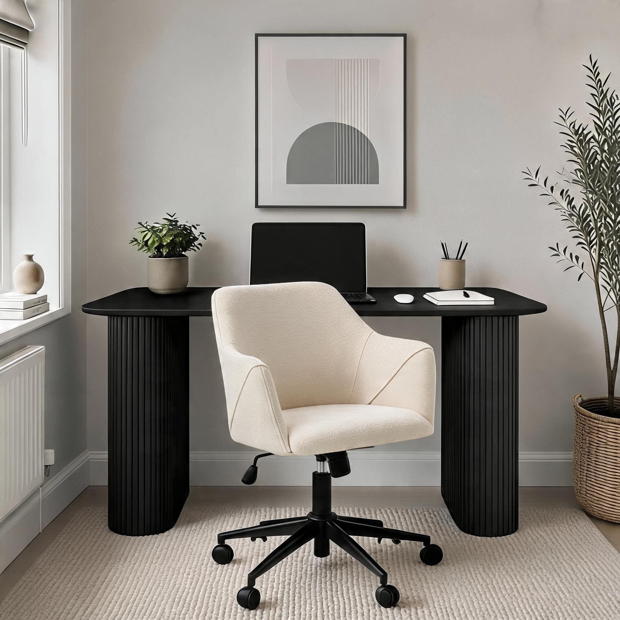 Home Source Monroe Desk & Lumera Adjustable Chair Set – Black & Ivory