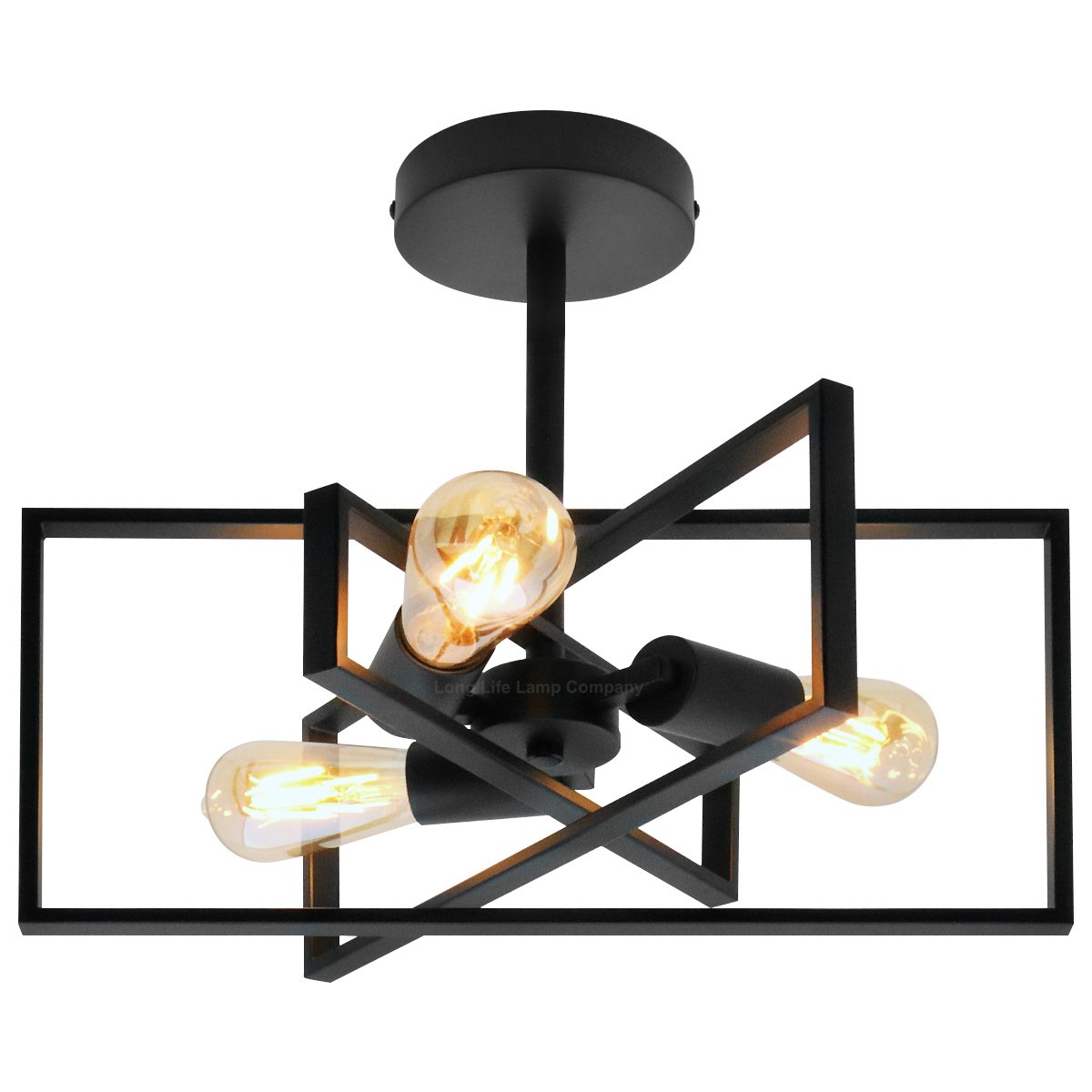 Energy Light Bulbs 3 Light Metal Frame Semi Flush Ceiling Light - Black