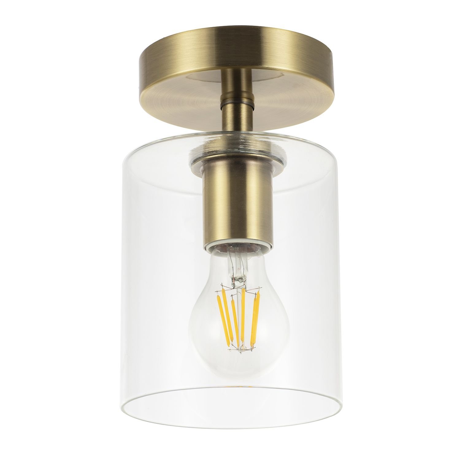 Happy Homewares Antique Brass Compact with Clear Glass Ceiling Light - 13cm